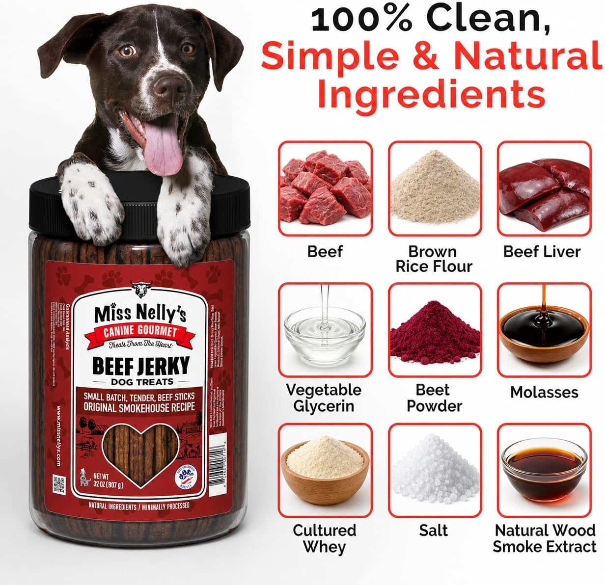 Miss Nelly's- All Natural Beef Jerky Dog Treats Made in USA Only, 16 oz Bag