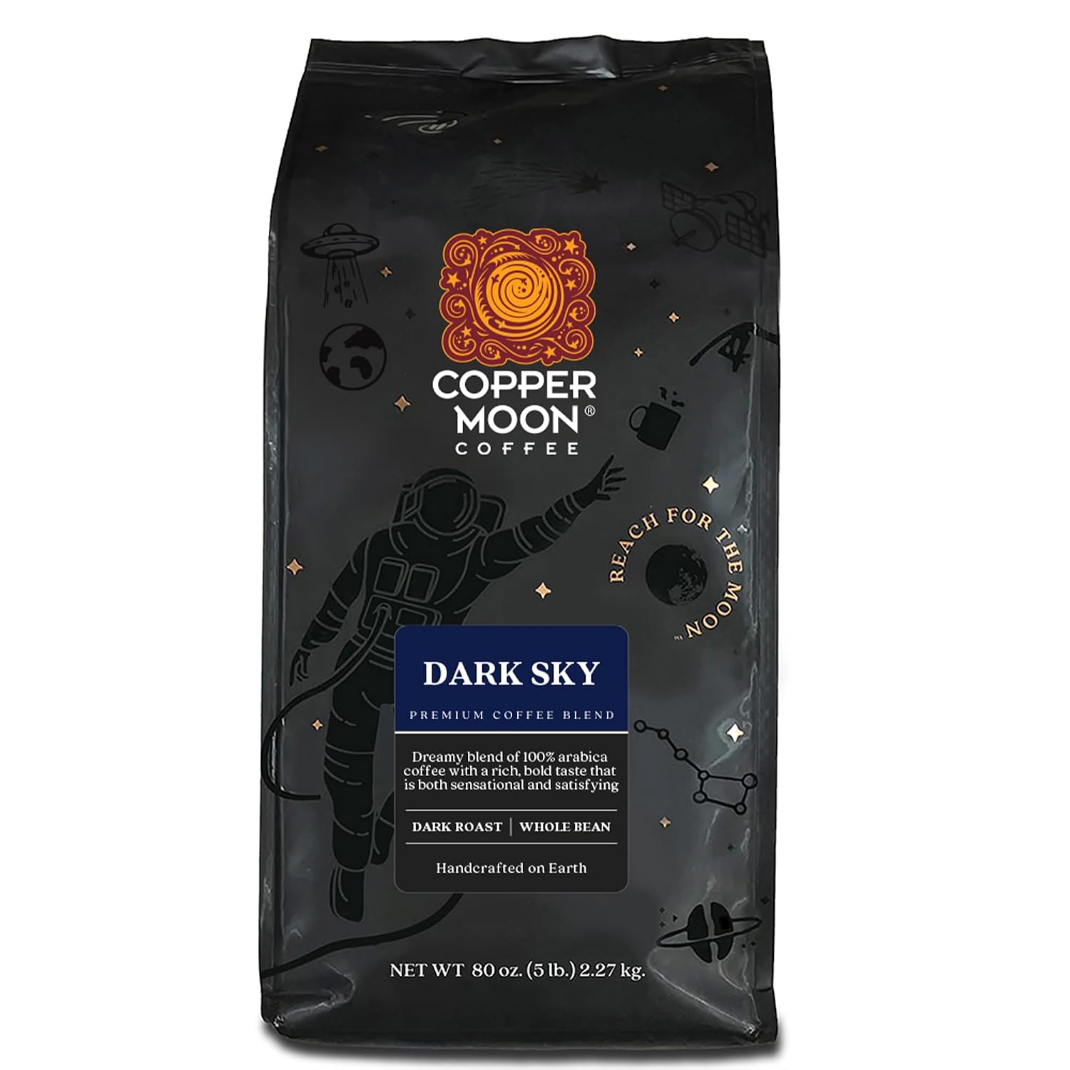 Copper Moon Whole Bean Coffee, Dark Roast, Sumatra, 2 lb | 2 Pound Bag, Vegan, Allergen Free, Non-GMO, Kosher, Vegetarian, Small Batch Roasted
