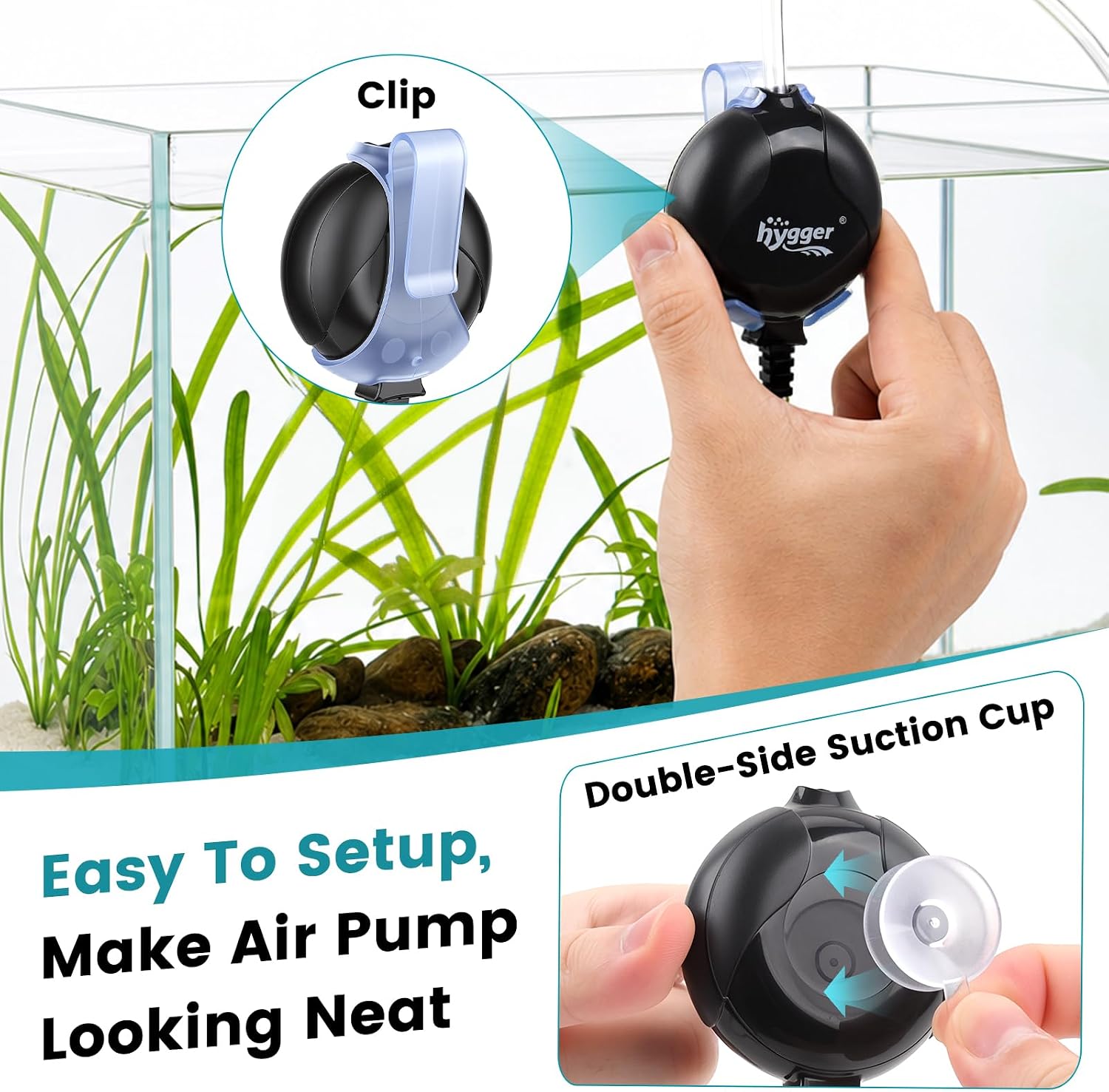 hygger Quiet Aquarium Air Pump 1.5 Watt Energy Saving Mini Oxygen Pump for 1-15 Gallon Fish Tank with Accessories White