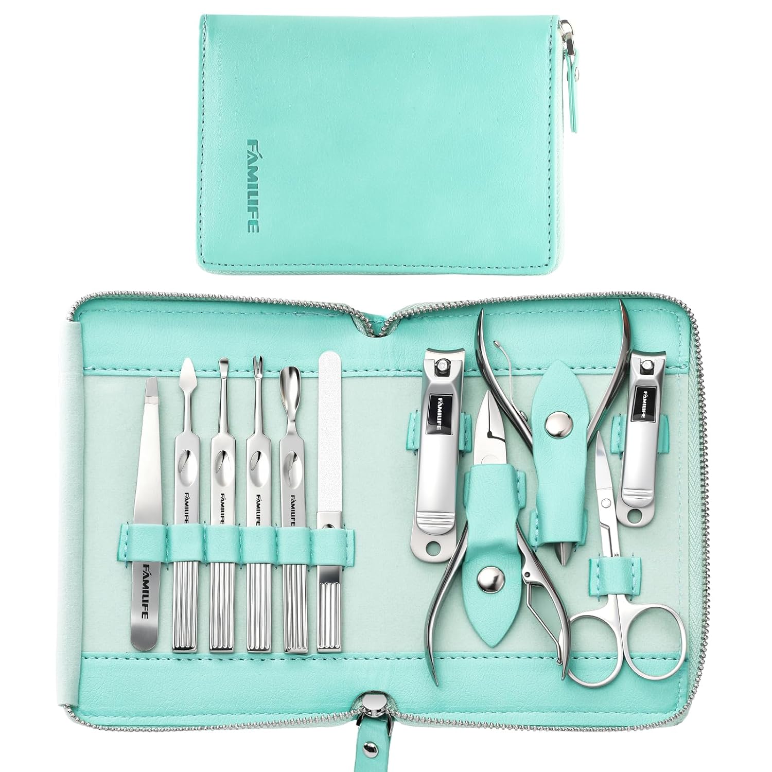FAMILIFE Stainless Steel Manicure Set 11-in-1 Professional Nail Clipper Kit