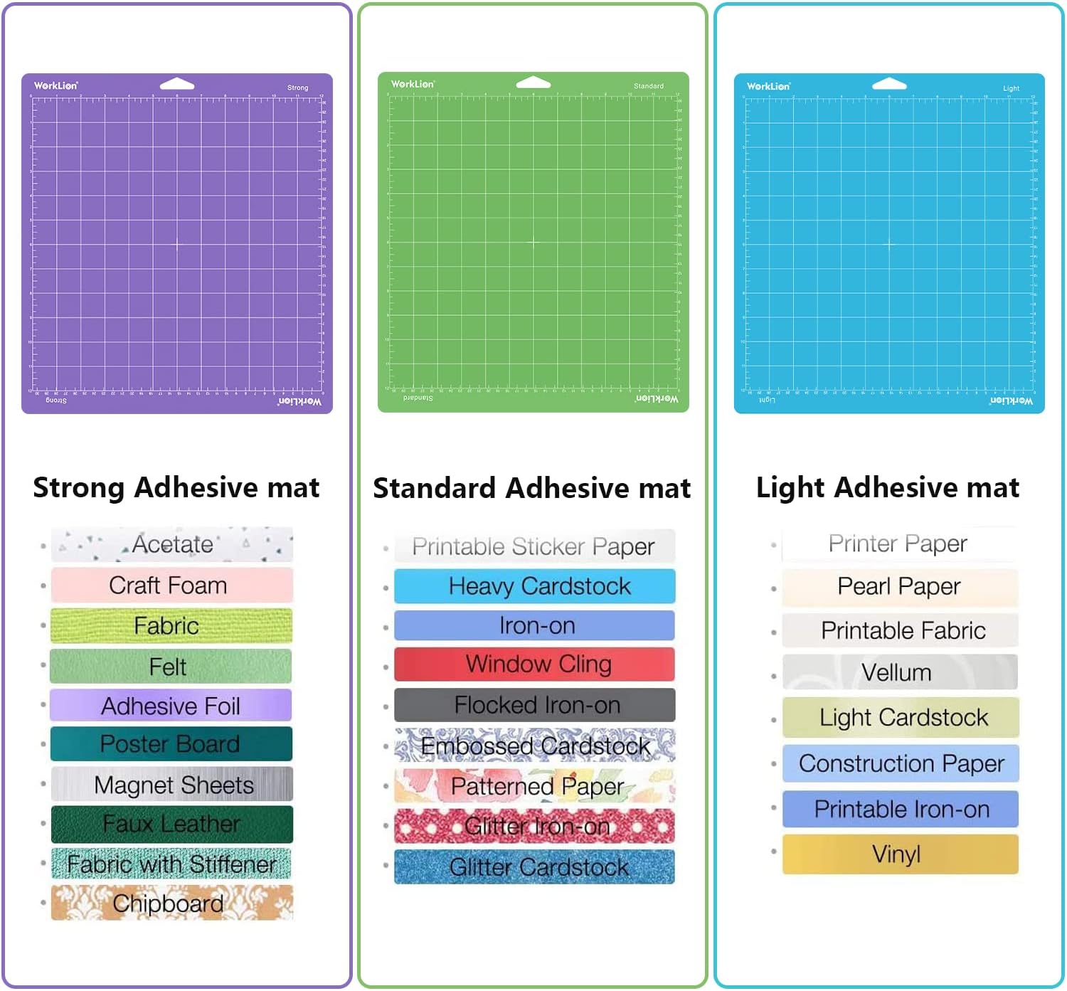 WORKLION Cutting Mat 12x12 Compatible with Maker/Maker 3/Maker 4/Air 2/Explore 3/4, Variety Sticky（Standard, Light