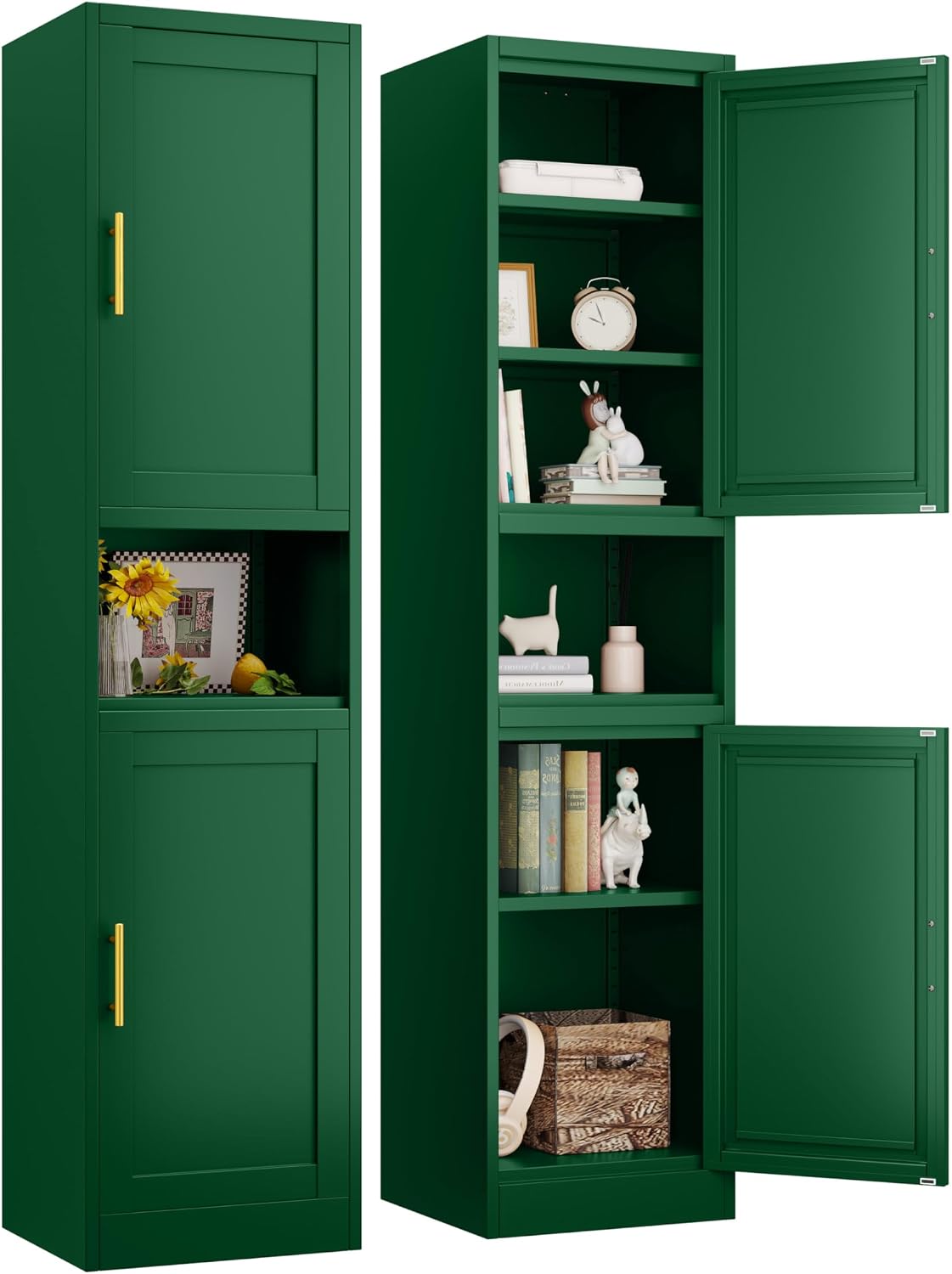 pozdeg 67" Tall Narrow White Metal Storage Cabinet | 2 Doors, 4 Adjustable Shelves, Freestanding Slim Pantry Organizer for Bathroom Kitchen Living Room