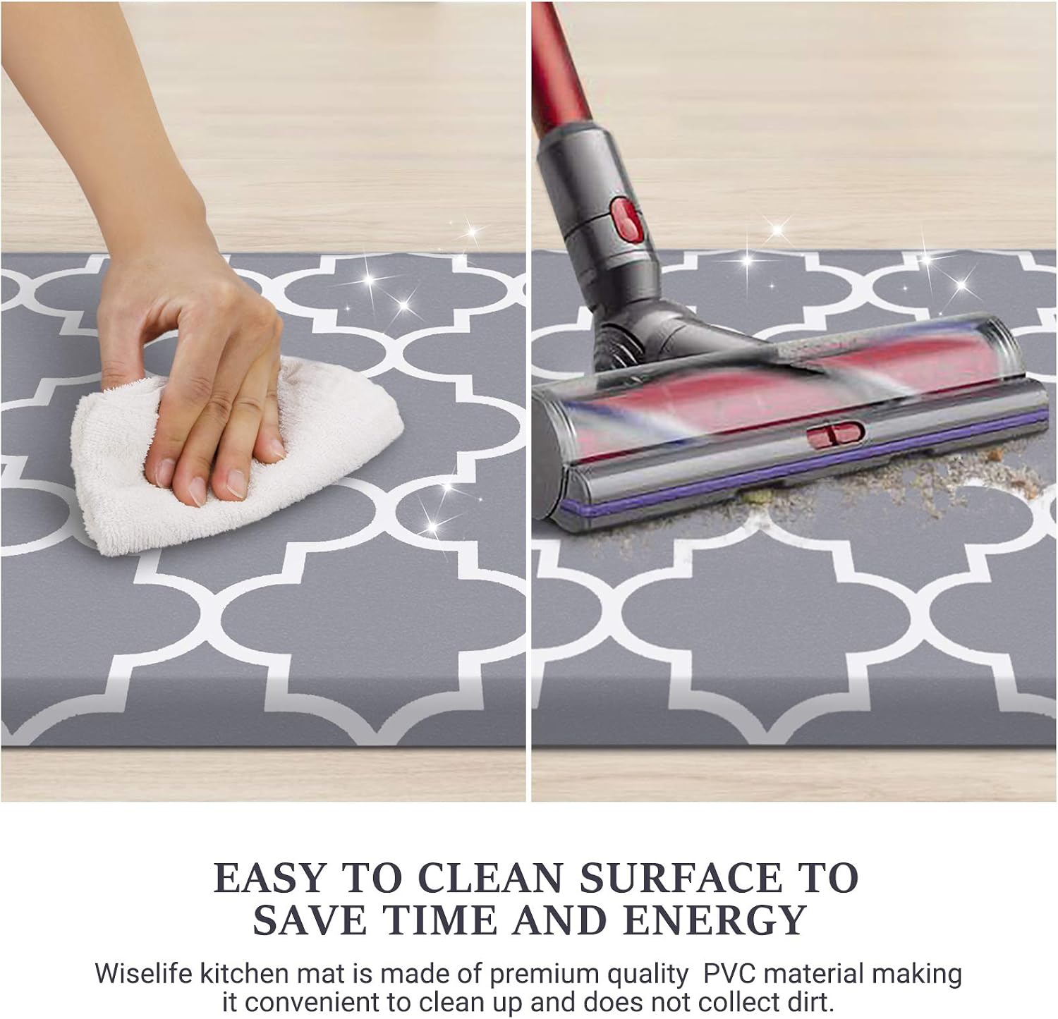 WISELIFE Kitchen Mats and Rugs Cushioned Anti-Fatigue, 17.3"x 60", Grey