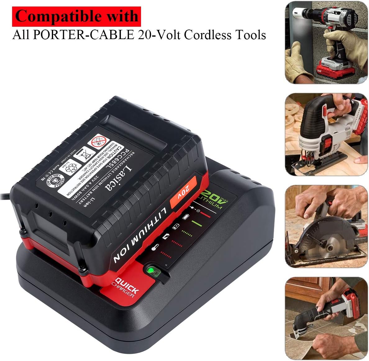 Lasica 20V Max Charger Compatible with Black & Decker 20v Battery and Compatible with Porter-Cable 20v Battery LBXR20 LBXR2020 PCC681L PCC685L