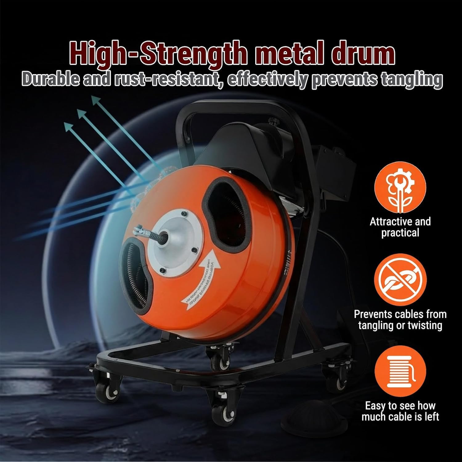 HoldwellS 50FT x 5/16 Inch Drain Cleaner Machine, Electric Drain Auger for 3/4"-3" Pipes, Sewer Snake Auger with 4 Cutters & Pneumatic Foot Switch