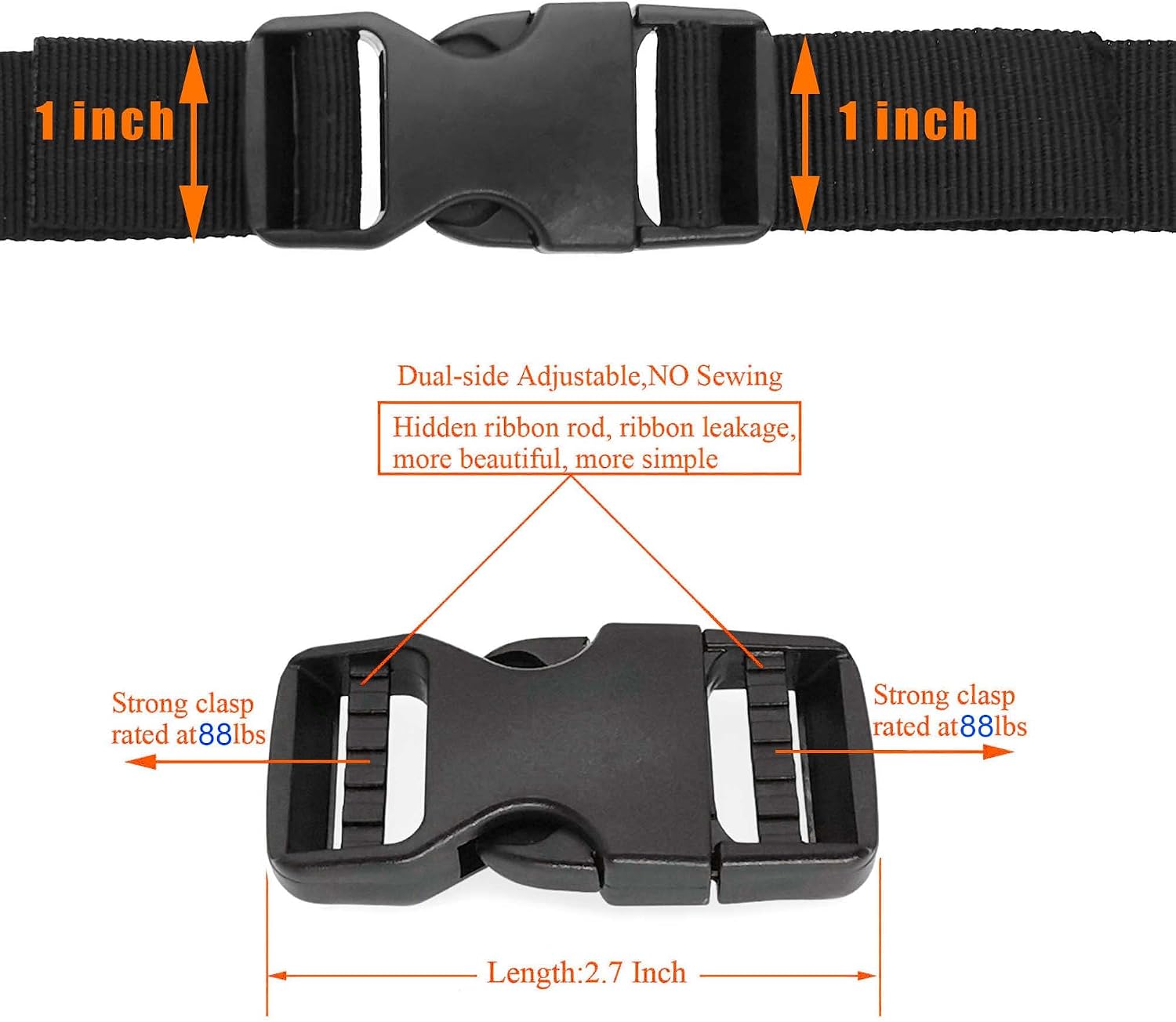Buckle 1" Wide Inside, Quick Side Release Buckle for 1 inch/25mm Webbing Straps