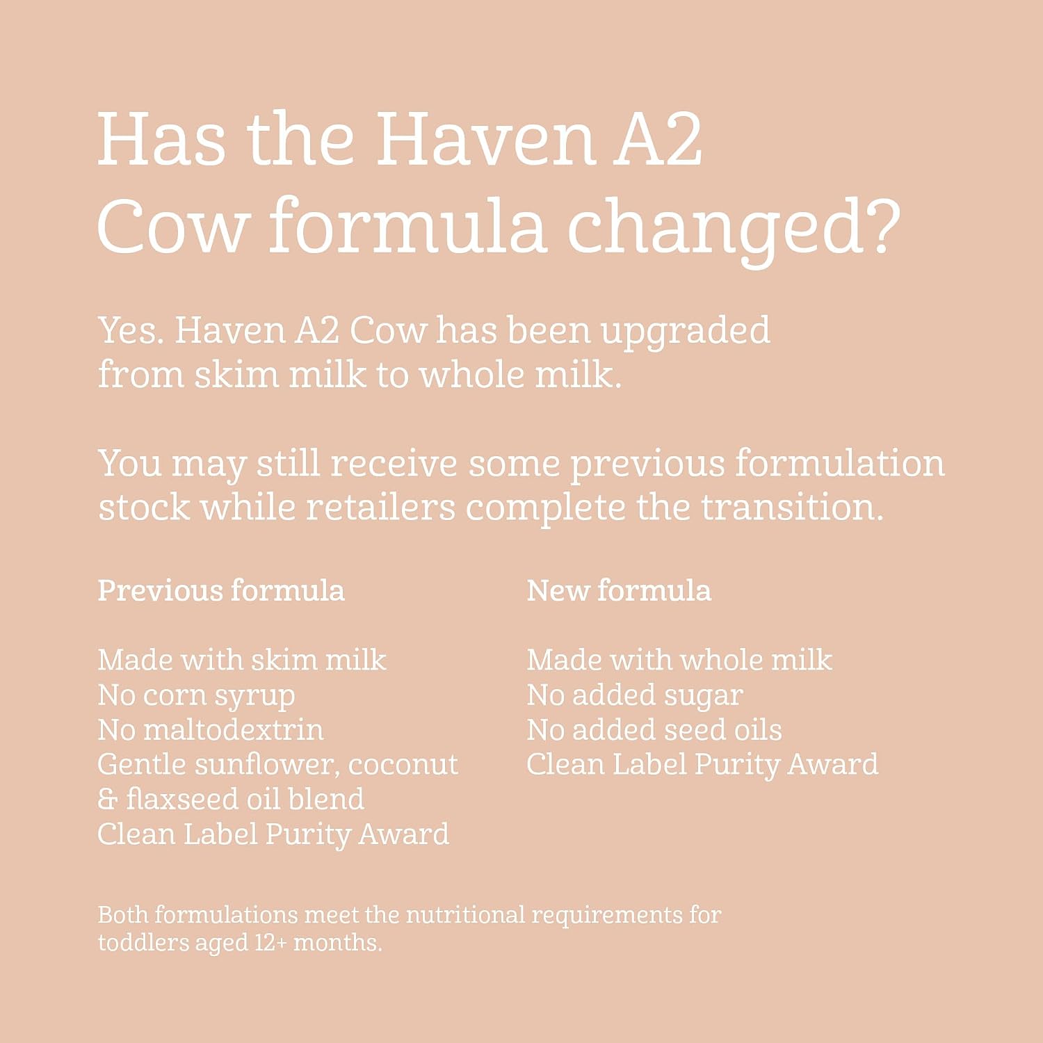 Haven A2 Cow Toddler Formula, Whole Milk, 12+ Months, 14.1oz | No Added Sugar, No Seed Oils, DHA Omega-3, Grass-Fed New Zealand Milk, Probiotics & Prebiotics, Lutein, Easy to Digest