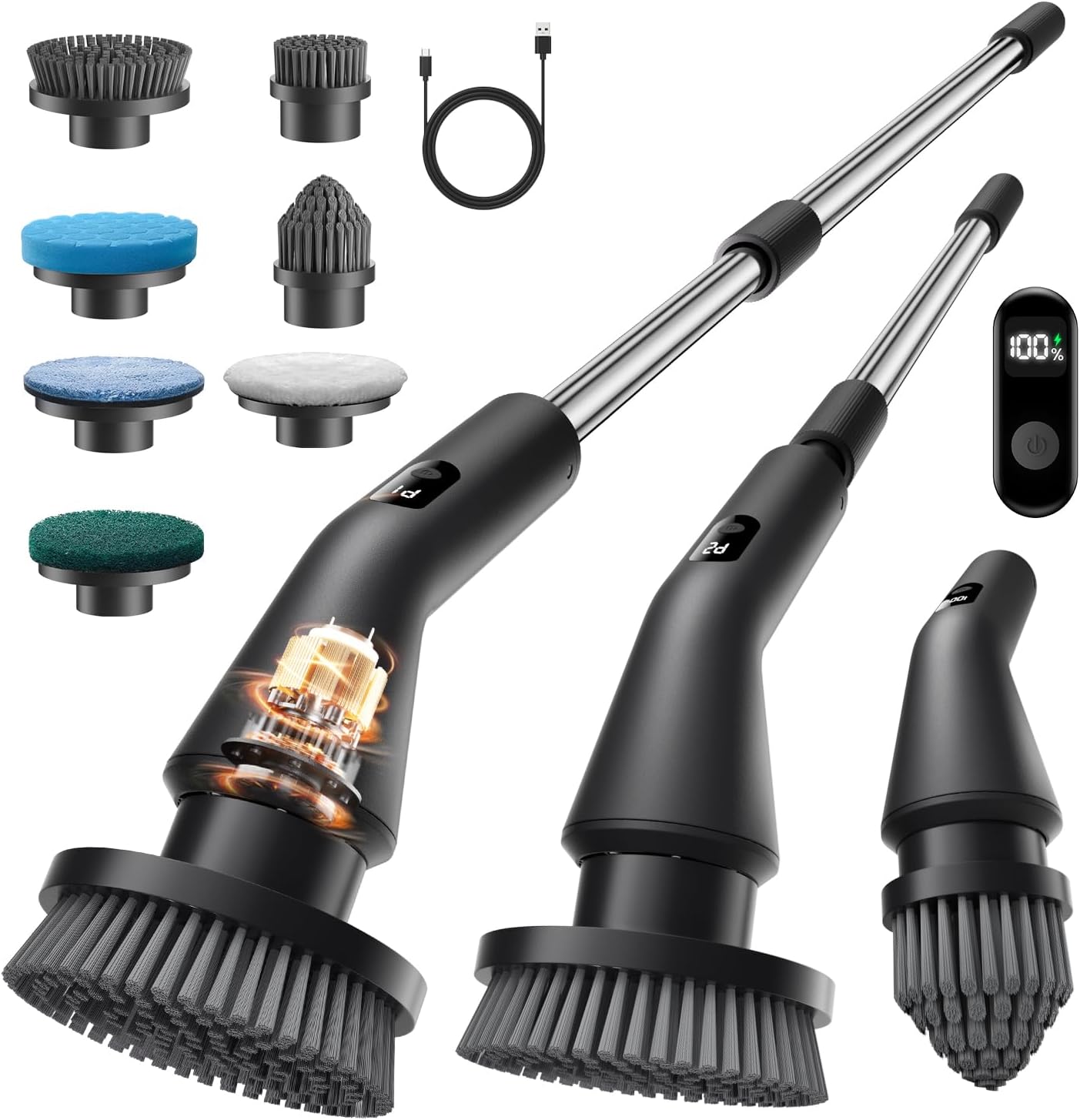 Electric Spin Scrubber, Upgraded IPX7 Cordless Cleaning Brush for Bathroom Shower, Household Cleaning Scrubber with 7 Brush Heads