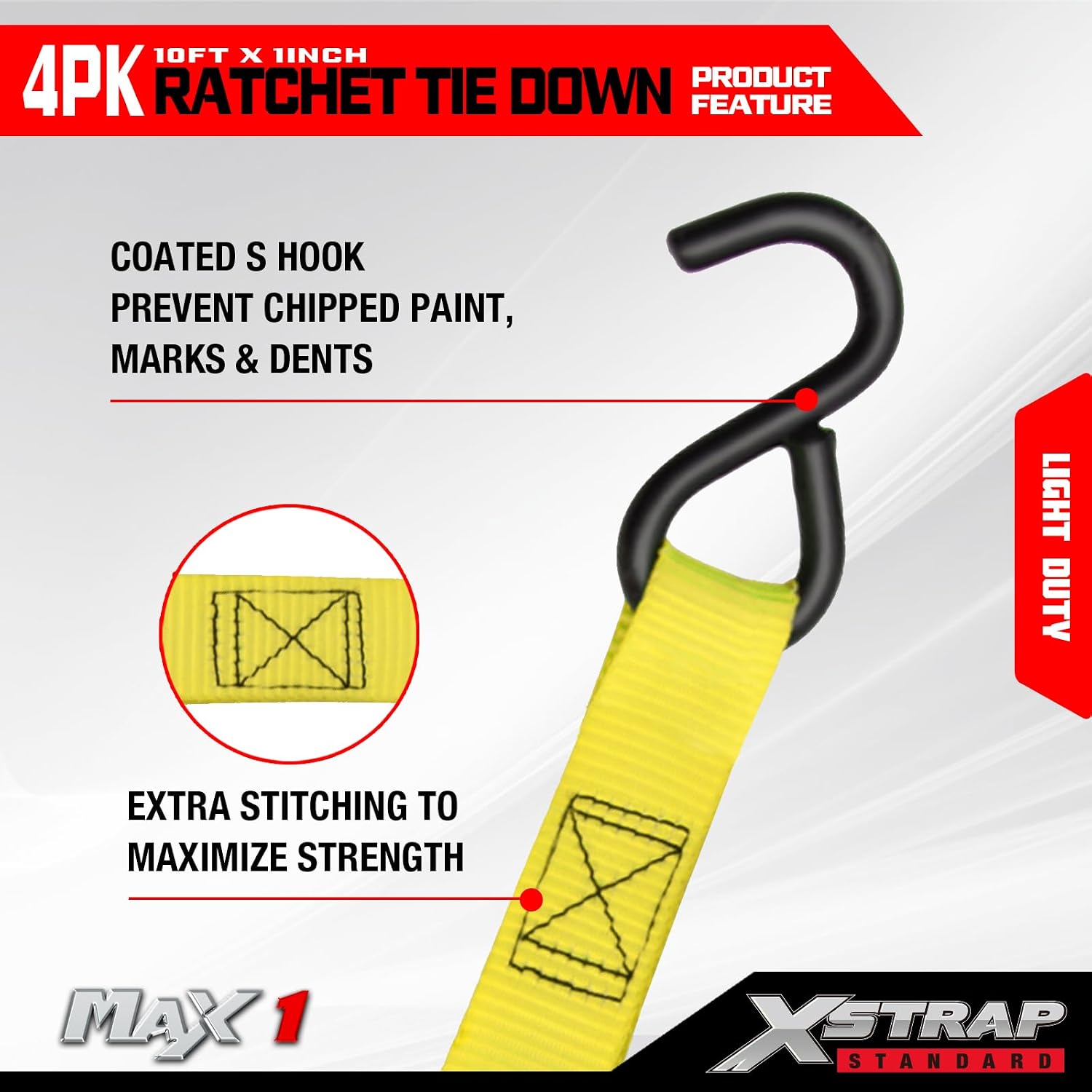 XSTRAP STANDARD 8-PK Ratchet Tie Down Straps, 1" x 10ft Cargo Strap, Yellow