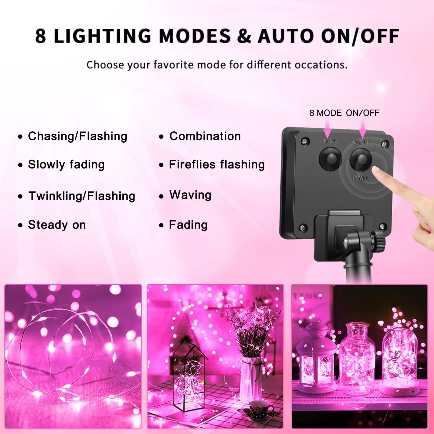 JMEXSUSS 2 Pack Solar String Lights Outdoor Total 66FT 200LED Fairy Lights | Outdoor Waterproof, 8 Modes Solar Christmas Lights for Outside Garden Tree Patio Yard Wedding Christmas Decorations, White