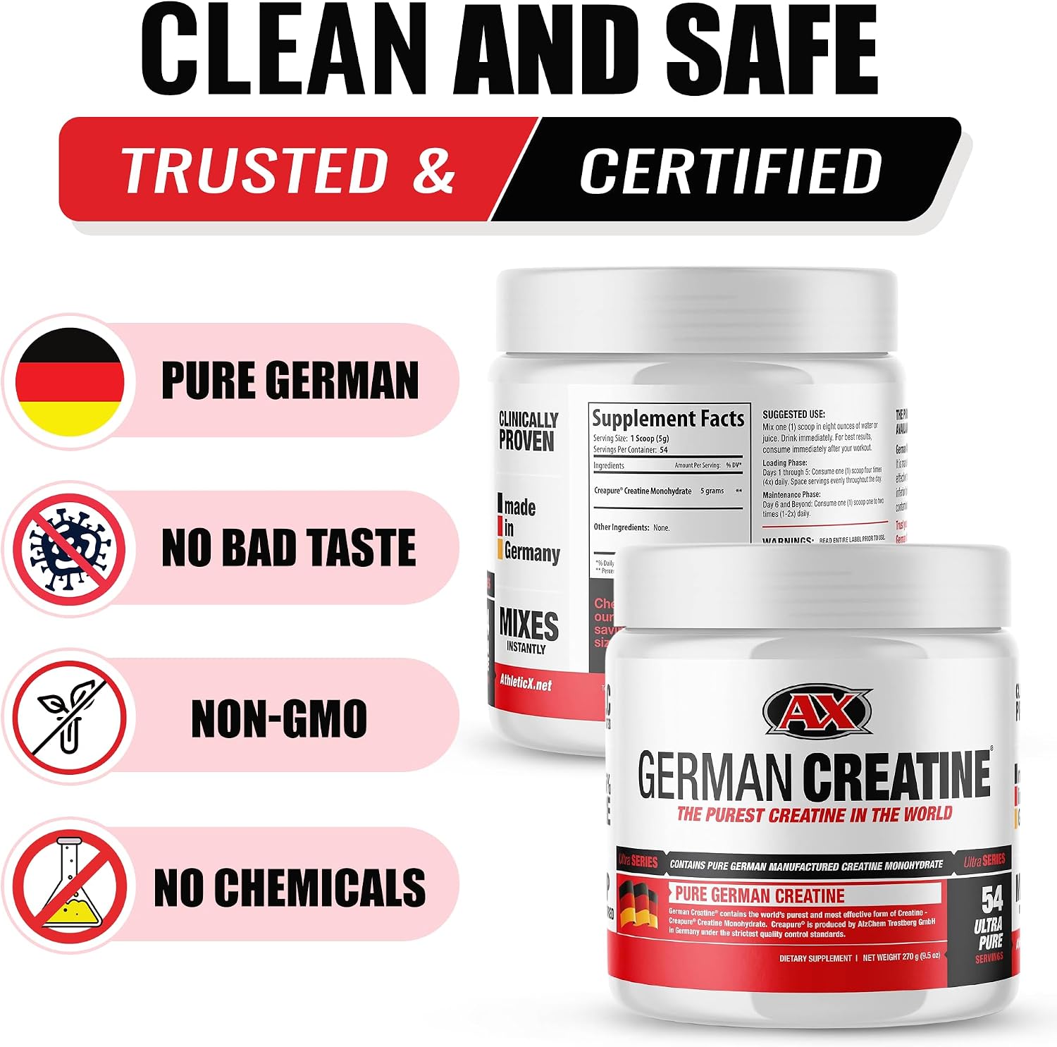 German Creatine Micronized Creatine Monohydrate Powder for Strength, 270g | 99.99% Pure Creapure for Muscle Growth & Performance