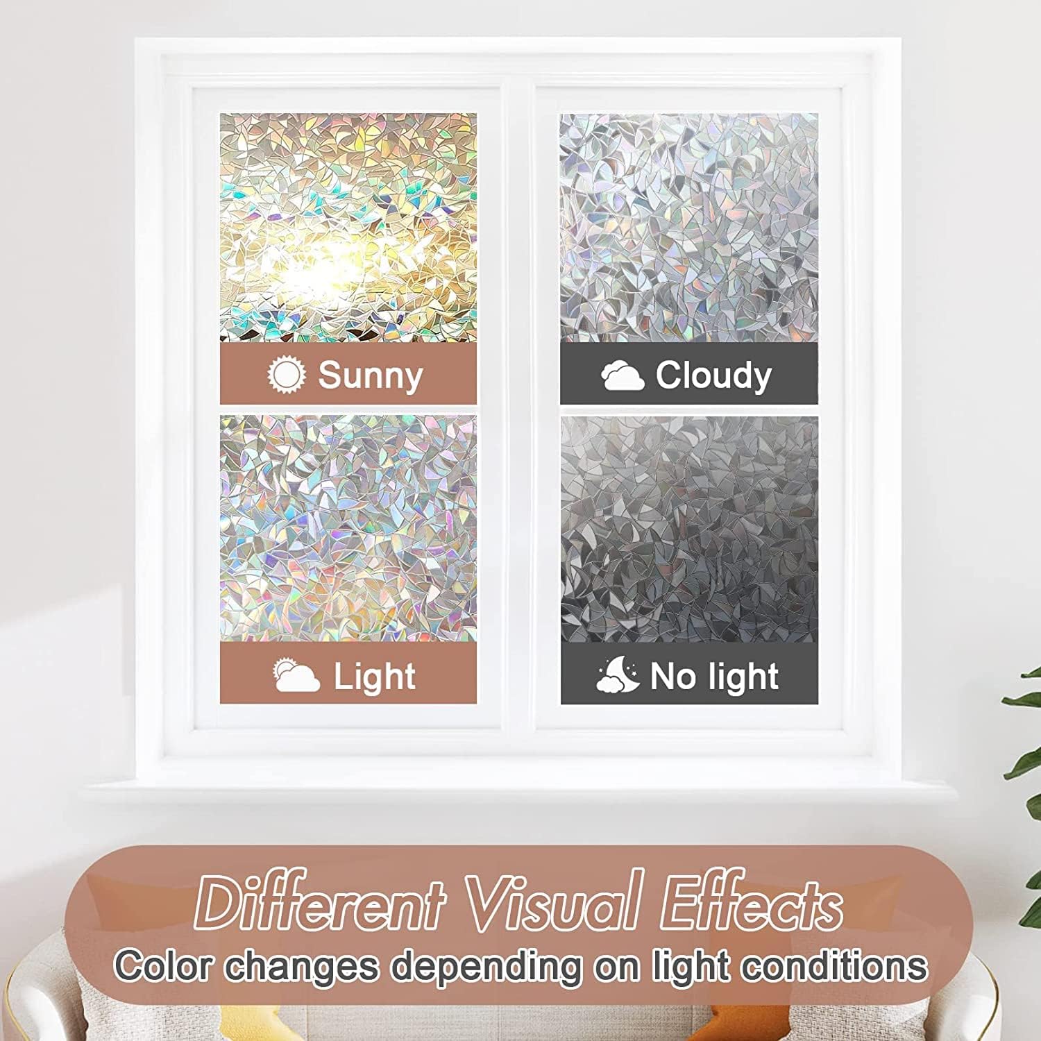 Haton Window Privacy Film, Stained Glass Rainbow Film, 17.5" x 78.7"