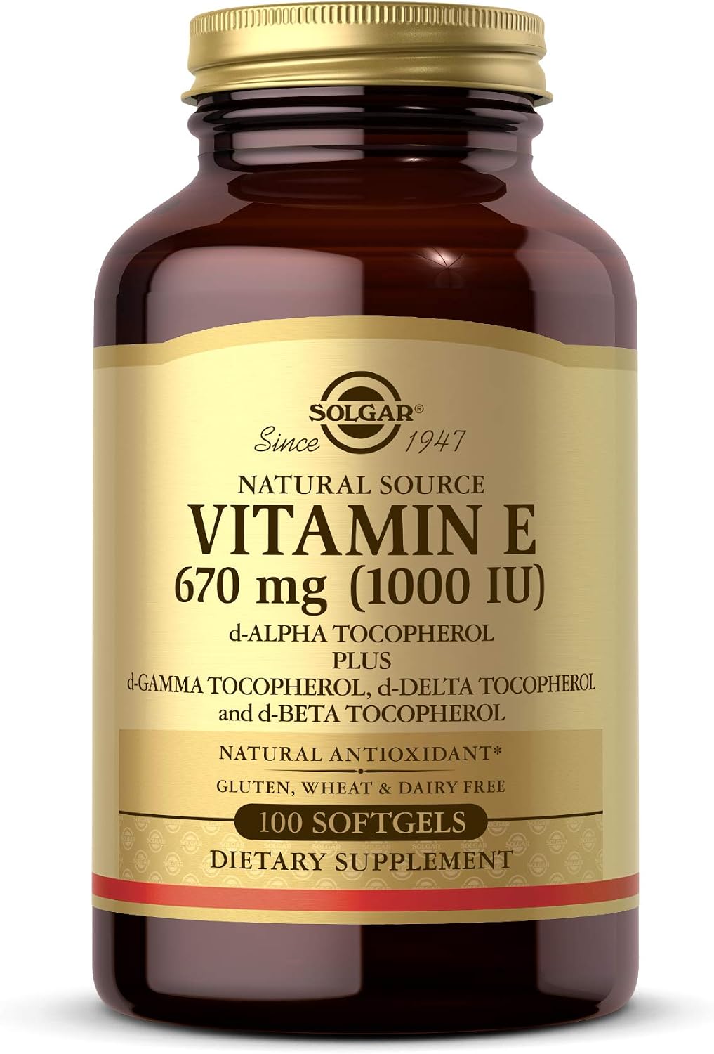 Solgar Vitamin E 670 mg (1000 IU), 100 Mixed Soft Gels - Non GMO | Suitable for Vegetarians, Gluten Free
