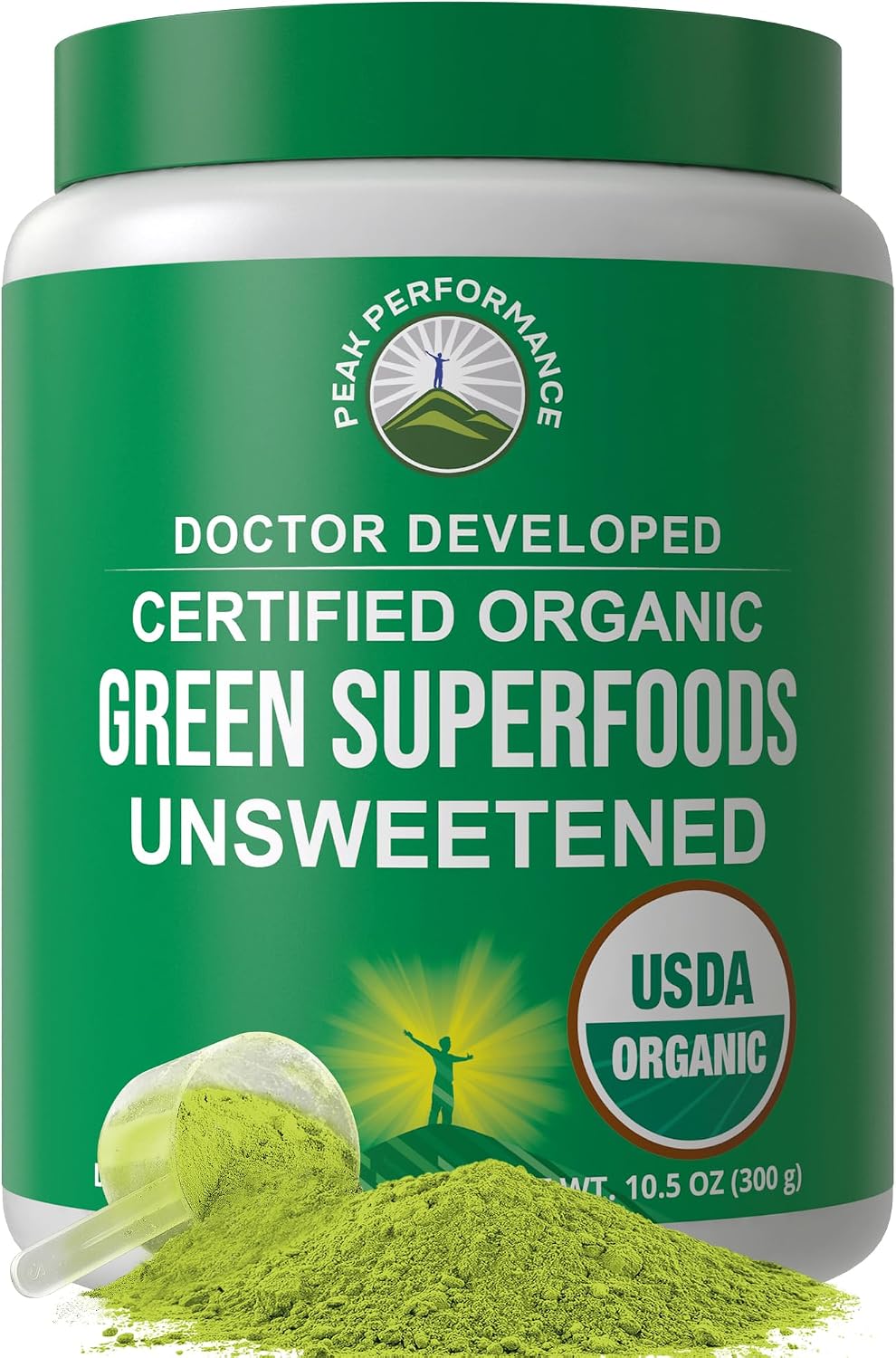 Peak Performance Organic Greens Superfood Powder. Best Tasting Super Greens | Powder with 25+ Organic Ingredients for Max Energy and Athletic Performance. Vegan Keto Green Juice Daily Drink