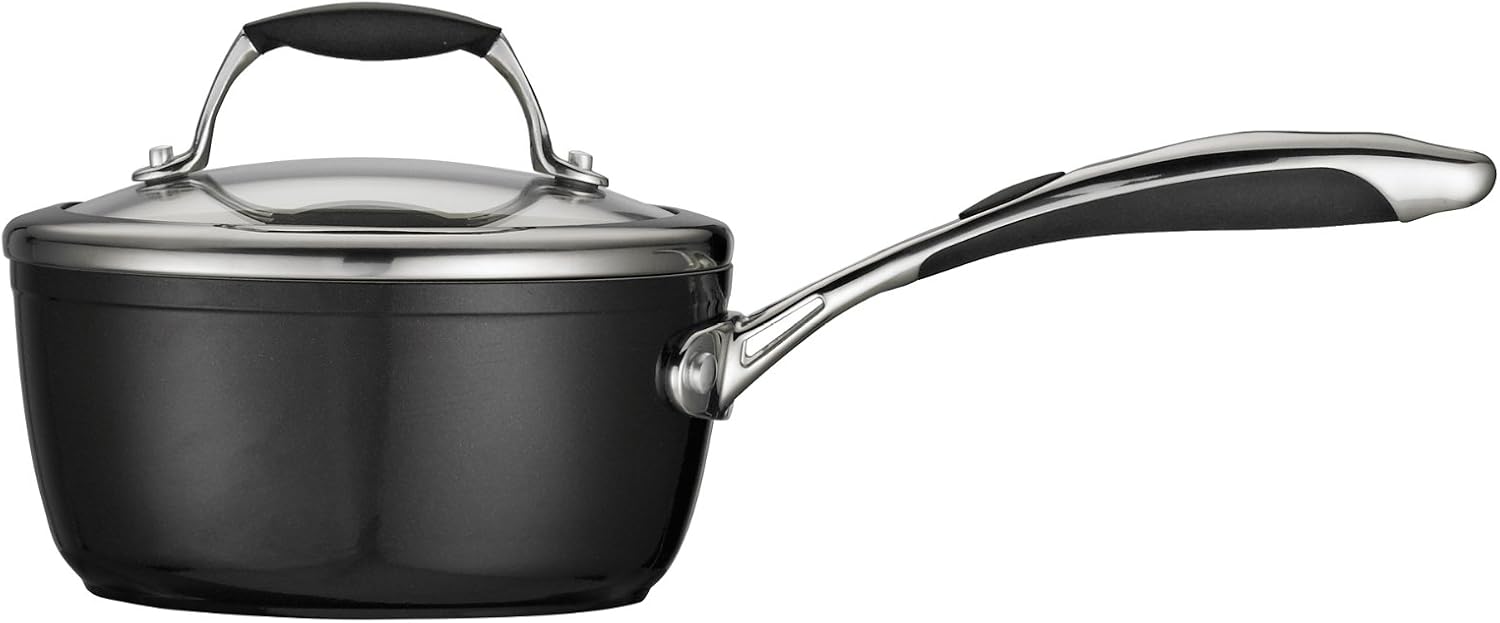 Tramontina Ceramica Deluxe 1.5-Quart Sauce Pan with Glass Lid | Ceramic Non Stick Small Saucepan, Oven-Safe, Metallic Black