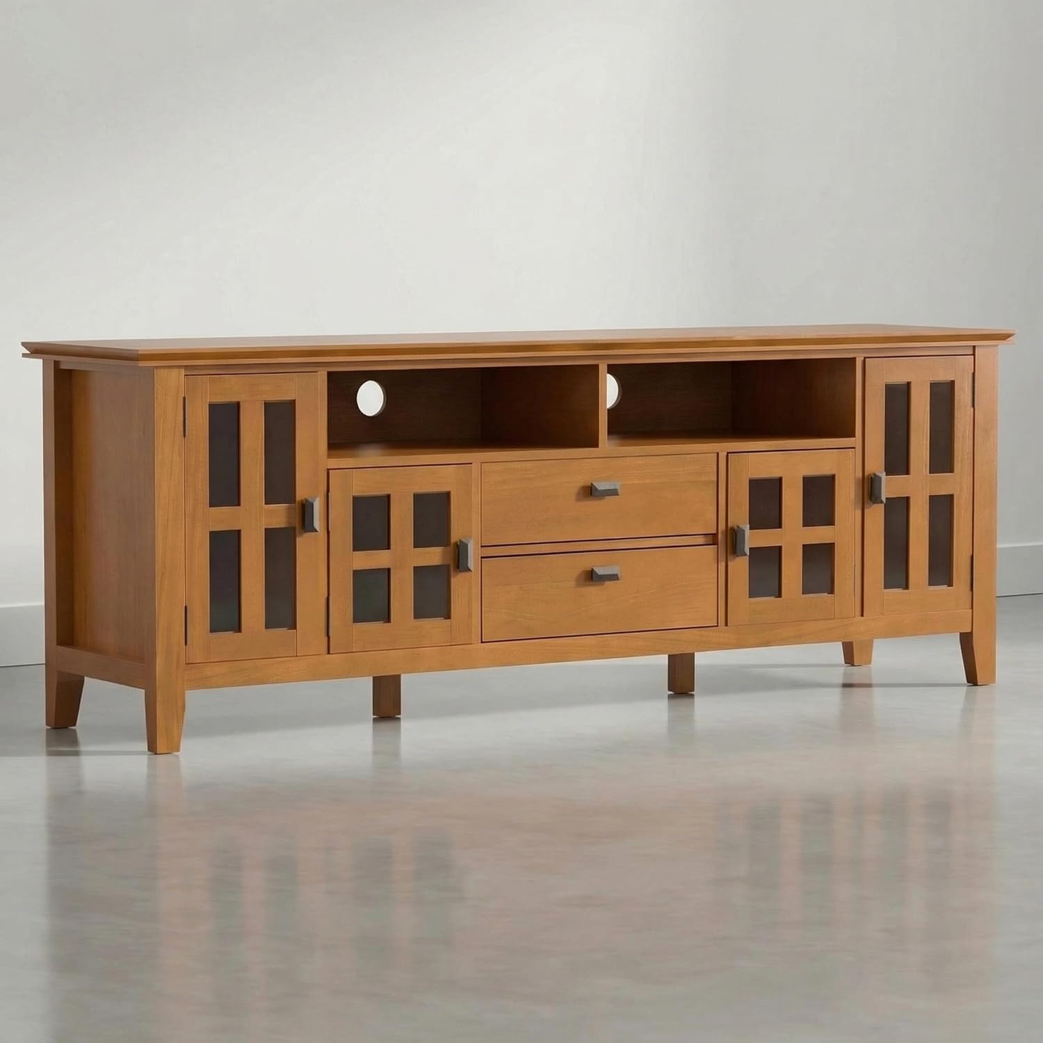 SIMPLIHOME Artisan 53" Wide Solid Wood TV Stand in Russet Brown