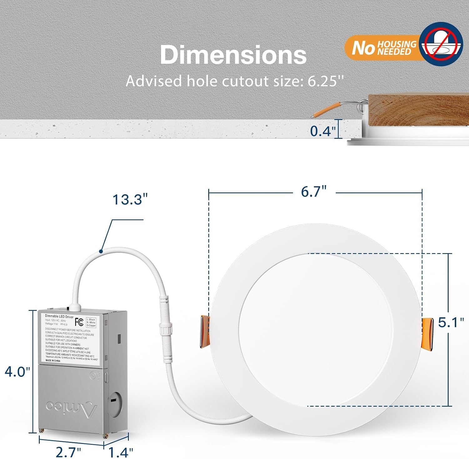Amico 6 Pack 6 Inch LED Recessed Light with Junction Box, 5CCT, 1050LM, 12W