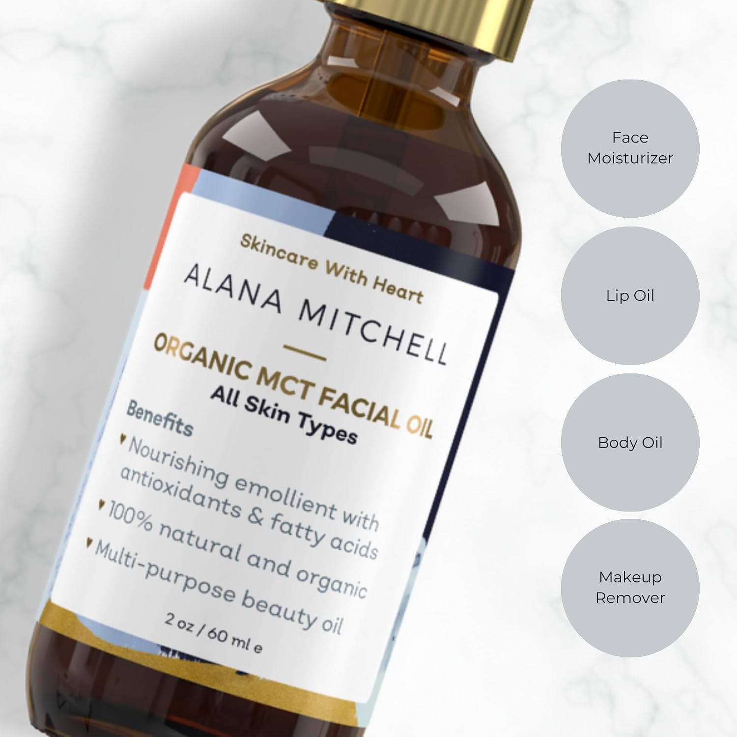 Alana Mitchell Organic MCT Face Oil – Natural Coconut Oil for Skin to Hydrate & Help Prevent Wrinkles & Fine Lines – Face Moisturizer for Women