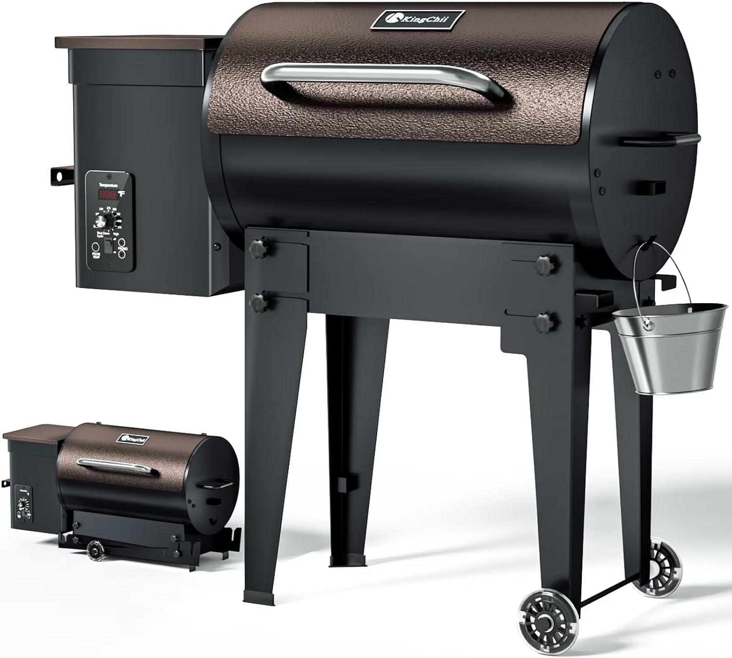KingChii Electric Wood Pellet Grill & Smoker with Side Shelf, 456 SQ.IN Grill Capacity, with PID Temperature Control (180-425°F) for Backyard Camping Bake and Roast, Black