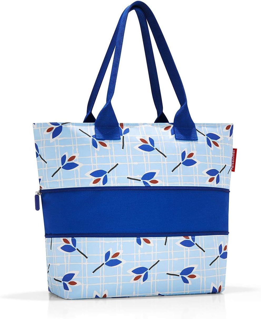 reisenthel Shopper E1, Expandable 2-in-1 Tote, Converts from Handbag to Oversized Carryall, Leaves Blue