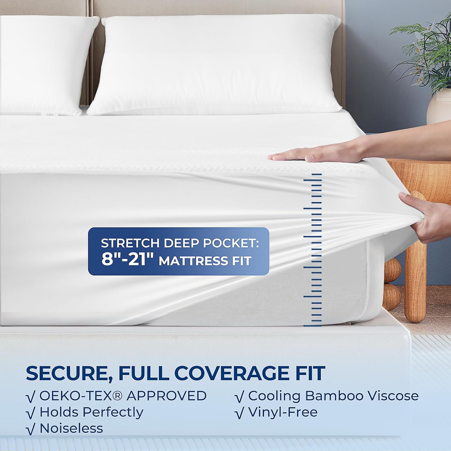 TASTELIFE Queen Waterproof Mattress Protector, Microfiber, 60x80 Inches | 8"-21" Deep Pocket Smooth Fitted Cover, Soft Breathable & Noiseless, Vinyl-Free Machine Washable