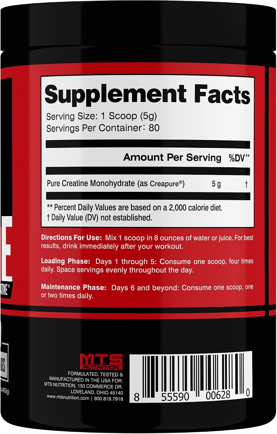MTS Nutrition Creapure Creatine Powder - Muscle Growth & Recovery Supplement - 80 Servings Unflavored