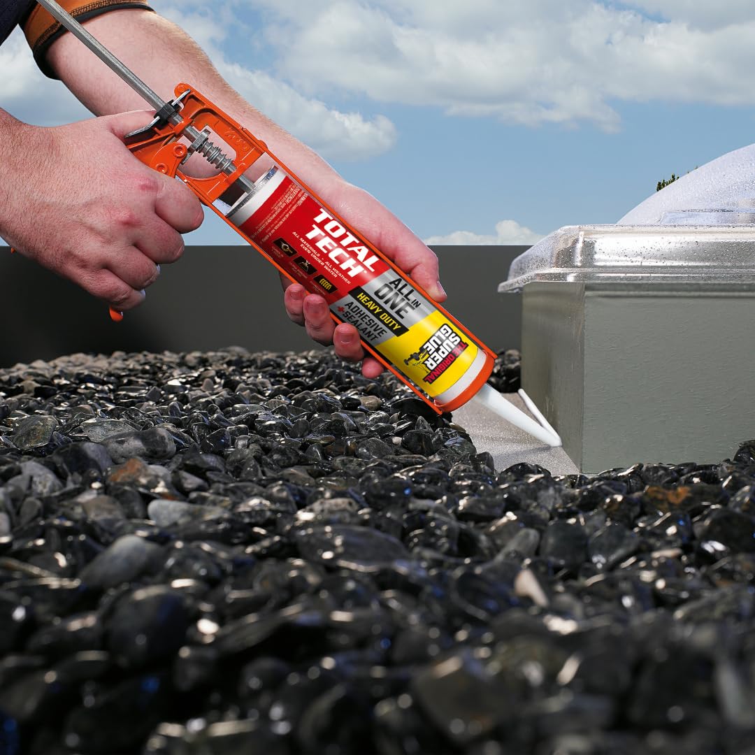 Total Tech, White, 9.8oz Cartridges, Heavy-Duty Construction Adhesive & Sealant Caulk, Flexible, All-Weather, Watertight, UV-Resistant, High Strength, Instant Grab, Ideal for Pools, Bathtubs