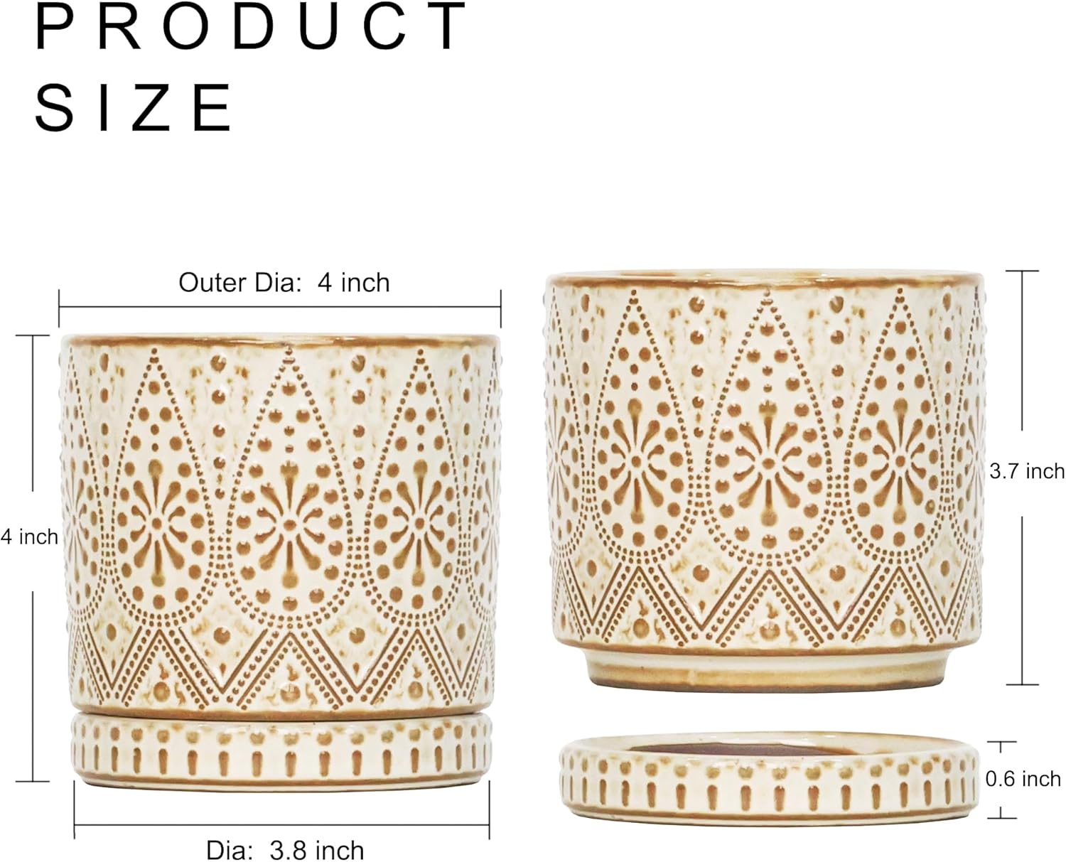 Gepege Ceramic Plant Pots, 6 Inch Indoor Planters with Drainage & Saucers