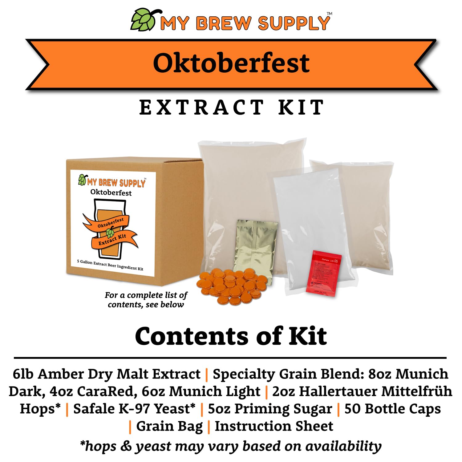 My Brew Supply Orange Wheat Beer Extract Kit | Bavarian Wheat Dry Malt Extract | Golden Light Dry Malt Extract | Caramel Malt | Flaked Wheat Grains