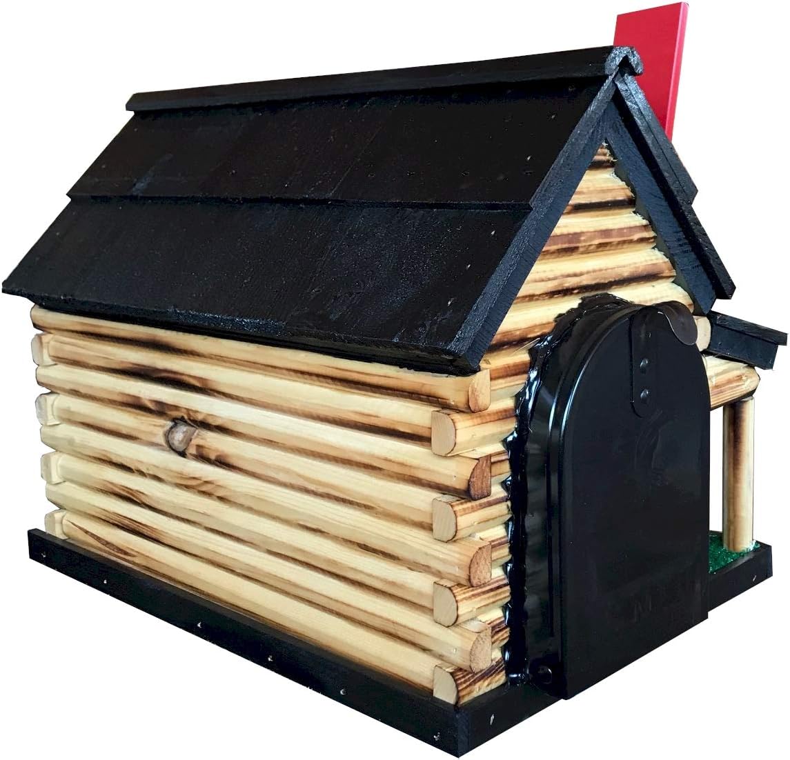 Log Cabin with Porch Wooden Mailbox Black Amish Made in USA