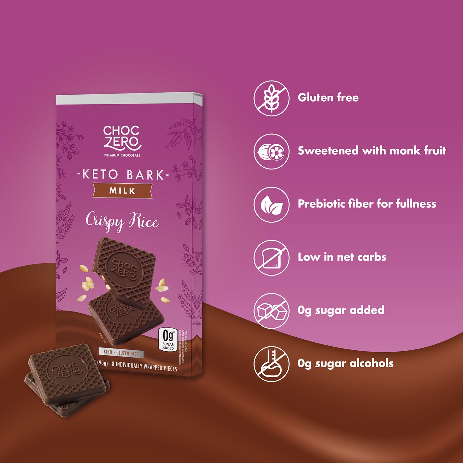 ChocZero Sugar Free Chocolate Candy with Hazelnuts, 4 Pack | No Sugar Alcohols, Keto, Low Carb, High Fiber, Gluten Free, 32 Total Candy Squares