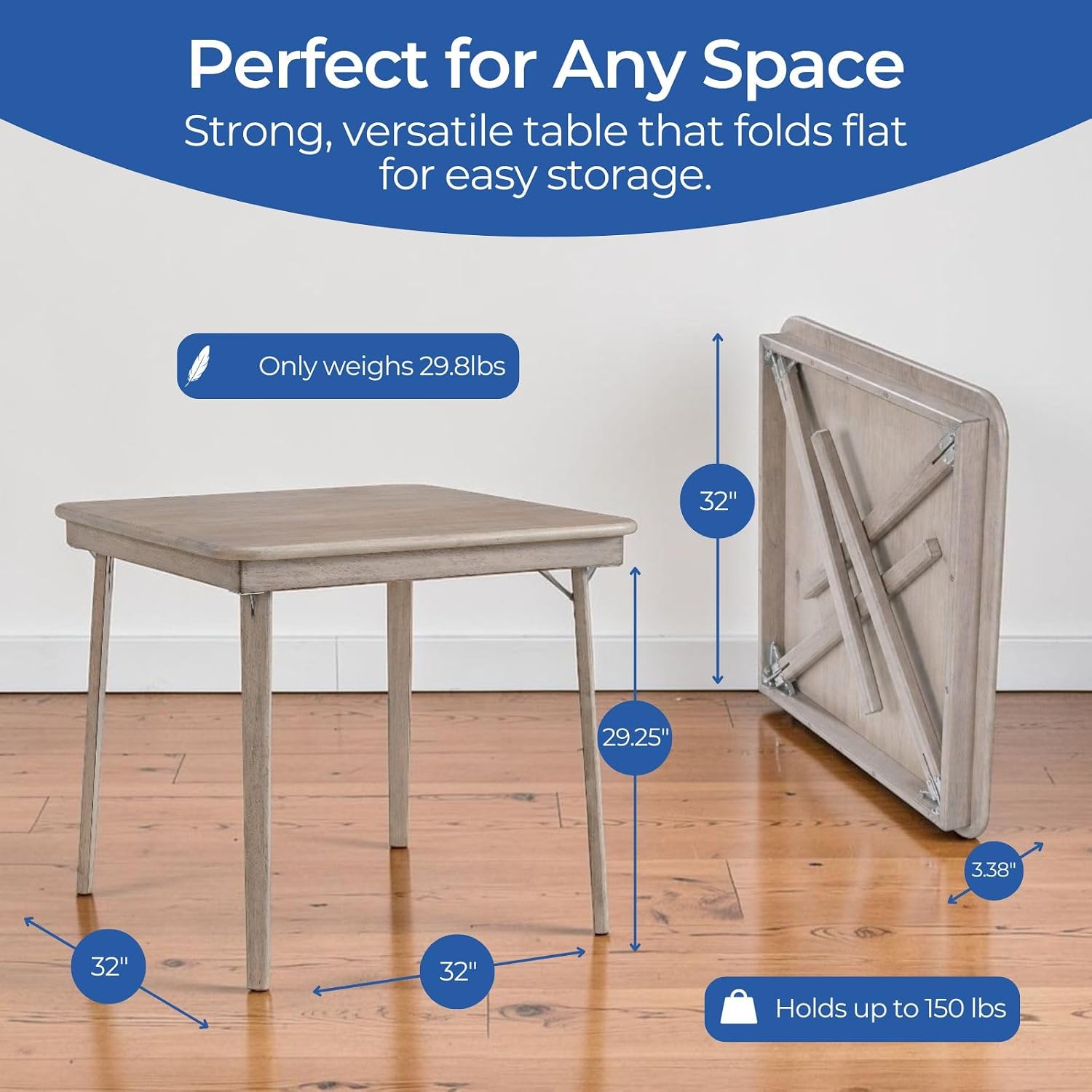 Stakmore Classic Straight Edge Square Wood Folding Table, 32x32, Oak | Foldable Card Table, Wooden Tabletop Furniture for Cards, Board Games & Dining