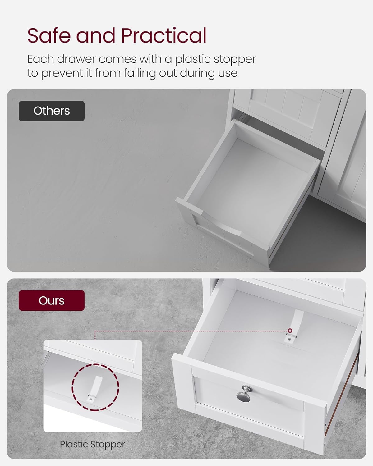 VASAGLE Bathroom Storage Cabinet, with 2 Doors, 31.5" H, Cloud White