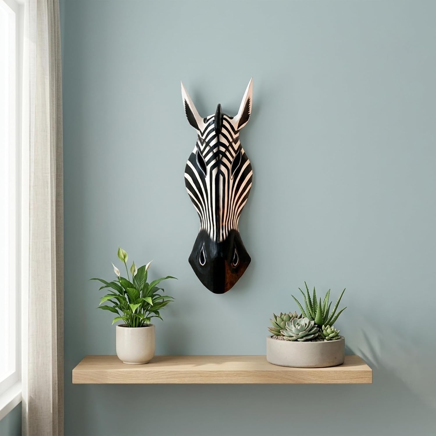 G6 COLLECTION Wooden Tribal Zebra Mask Black White Stripe Hand Carved Wall Plaque Hanging Home Decor Accent Art Unique Sculpture Decoration Handmade Handcrafted Decorative Zebra Black White (20" Tall)