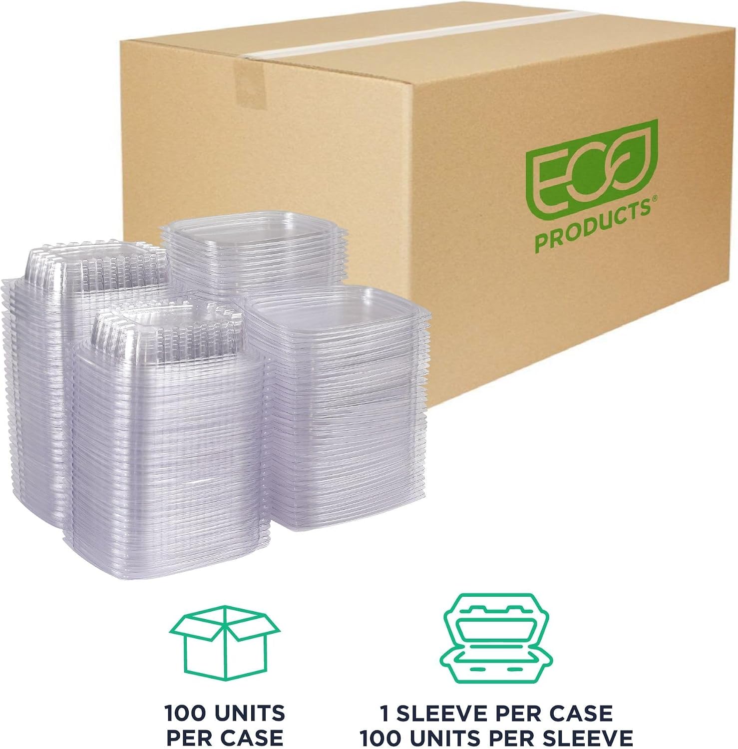 Eco-Products EPRC32 Renewable & Compostable Rectangular Deli Containers - 32oz., 50 Per Pack (Case of 4 Packs), clear