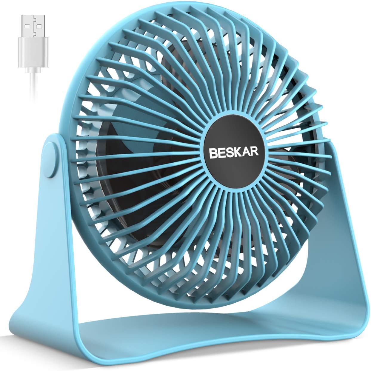 BESKAR USB Small Desk Fan, Portable Table Fans with 3 Speeds Strong Airflow