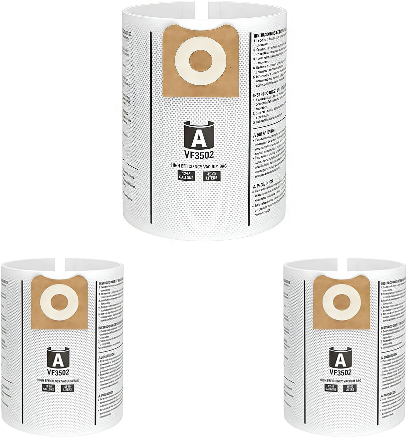 5 Pack VF3502 Replacement for Rigid Shop Vac Bags Size A, Part# 23743