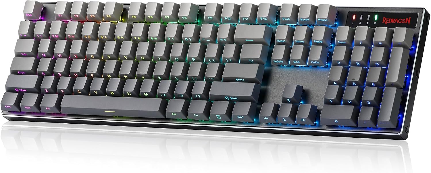 Redragon K556 Wired RGB Mechanical Gaming Keyboard, 104-Key Aluminum Board | Rock-Solid Metal Build, 20 Backlits Immersive ESports Vibe, Hot-swap Comfortable Tactile Brown Switch for Long-Time Typing