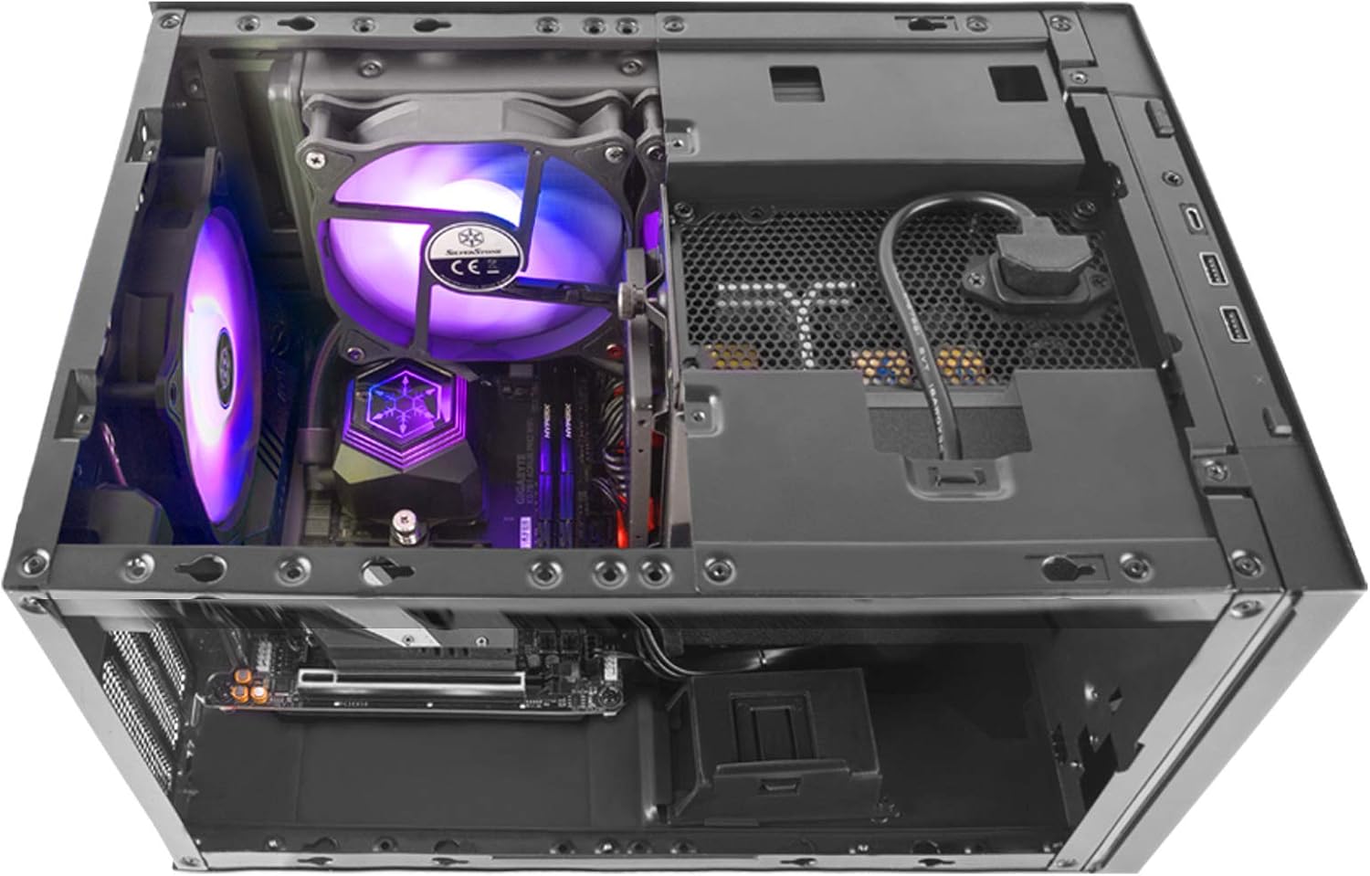 Silverstone Technology SUGO 14, SG14, Black, Mini-ITX Cube Chassis, Supports 3 Slot Full Length GPUs/ATX PSU / 240mm AIO, 4 Removable Panels