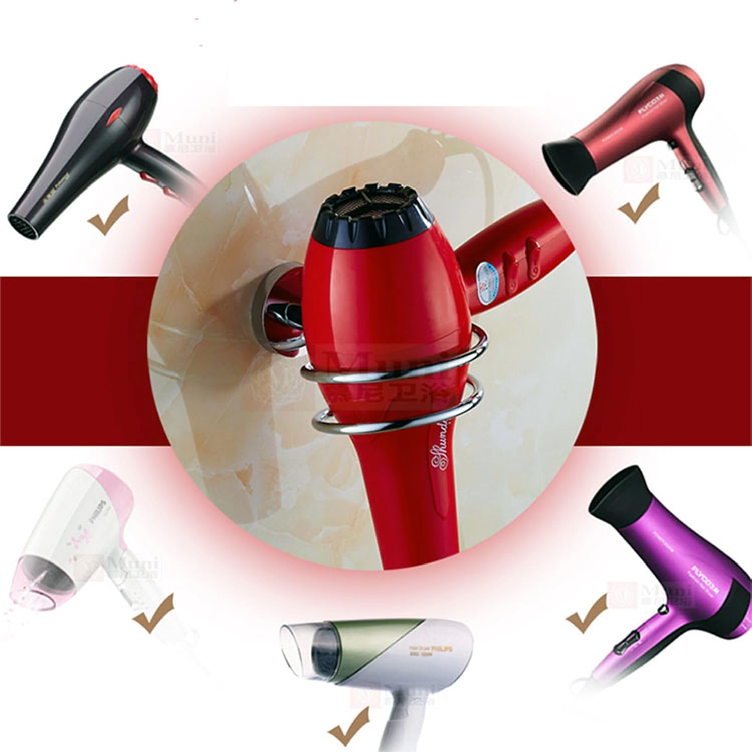 Hair Dryer Holder Stainless Steel Chromed (Black)