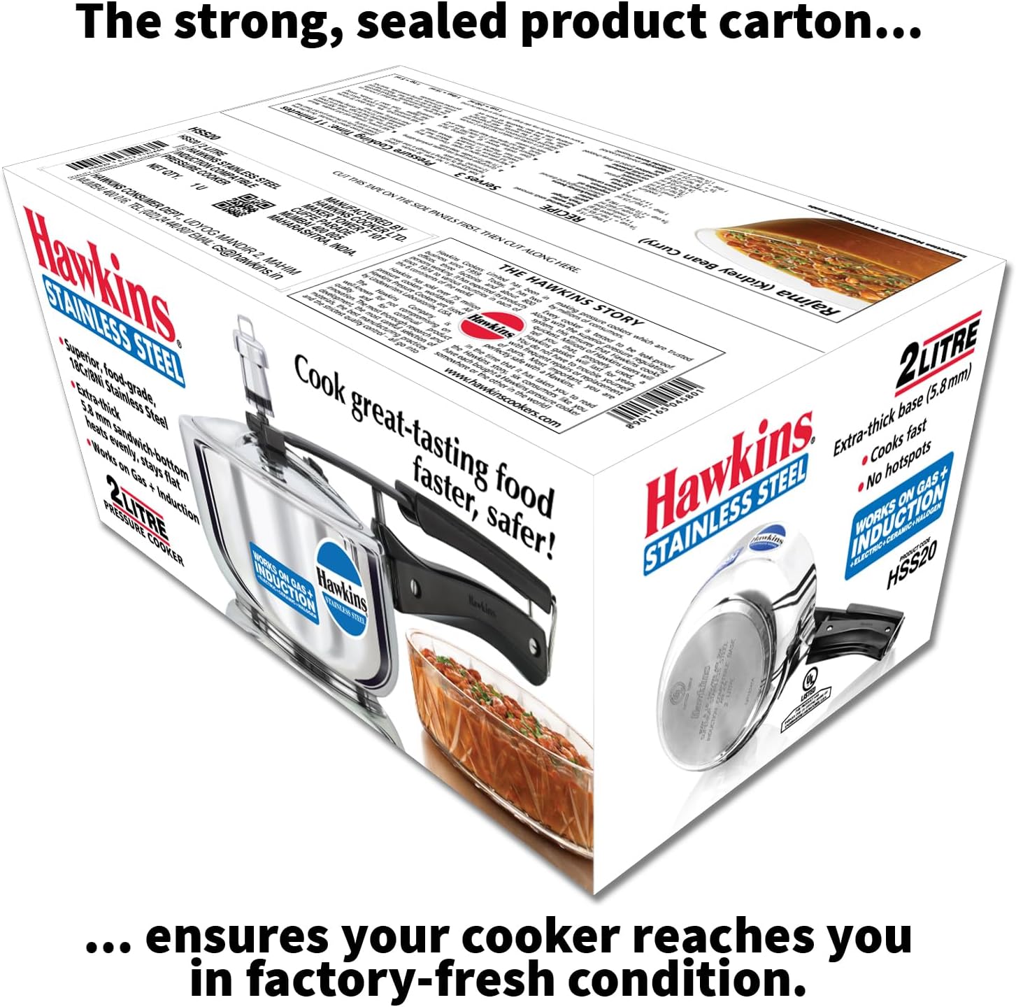 Hawkins Pressure Cooker, Stainless Steel Inner Lid Cooker, Induction Cooker, Small Cooker, Silver HSS20 2 Litre