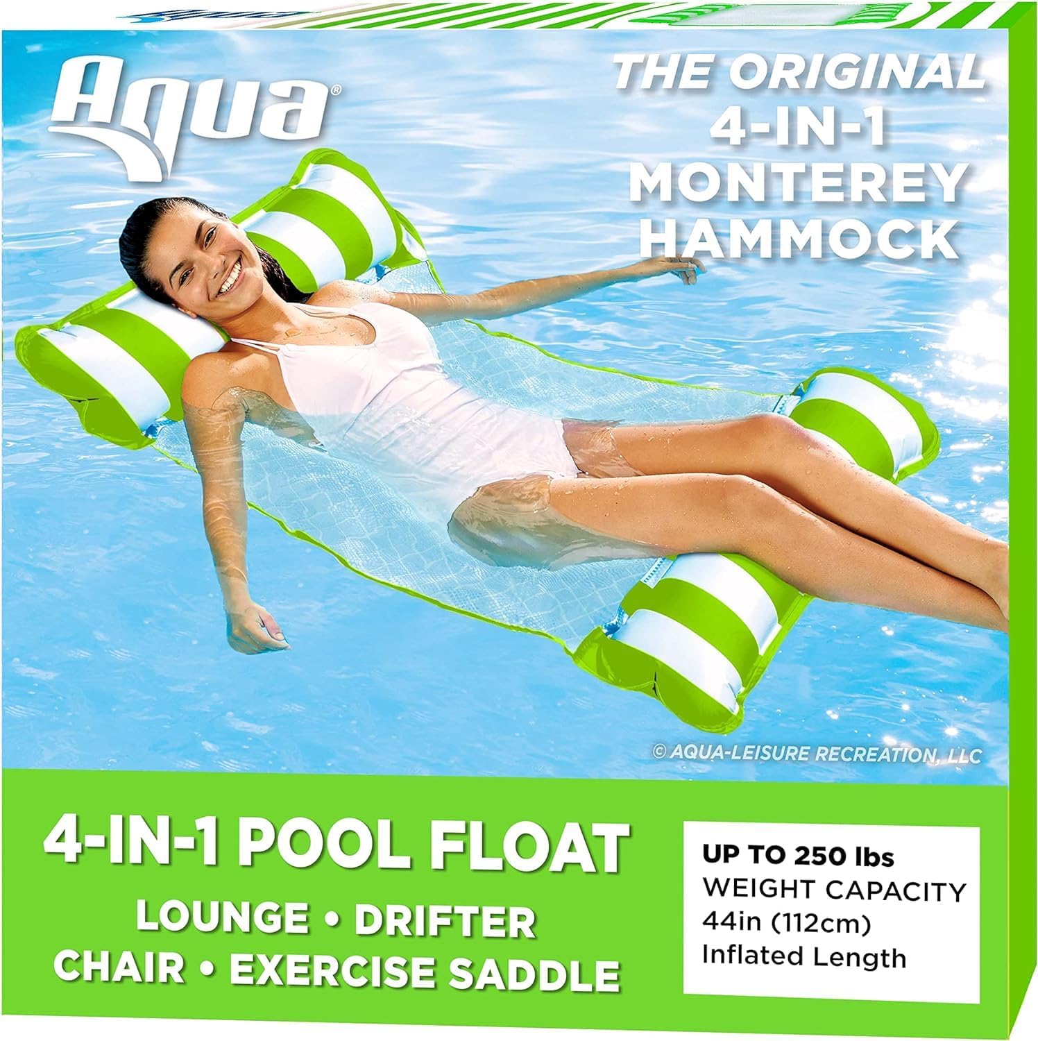 Aqua 4-in-1 Monterey Hammock Pool Float & Water Hammocks – 2-3-4 Multipacks – Multiple Colors/Styles – for Adults and Kids Floating