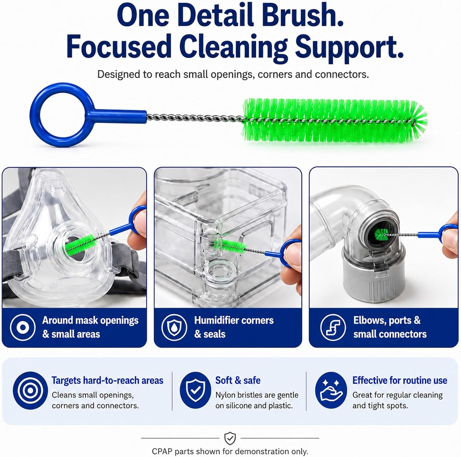 CPAP Cleaning Brush Set, 78.7 in Dual-Ended CPAP Hose Brush for 22 mm & 15 mm Tubing, Tube Cleaning Brush & Hose Cleaner Brush with Detail Brush for Mask