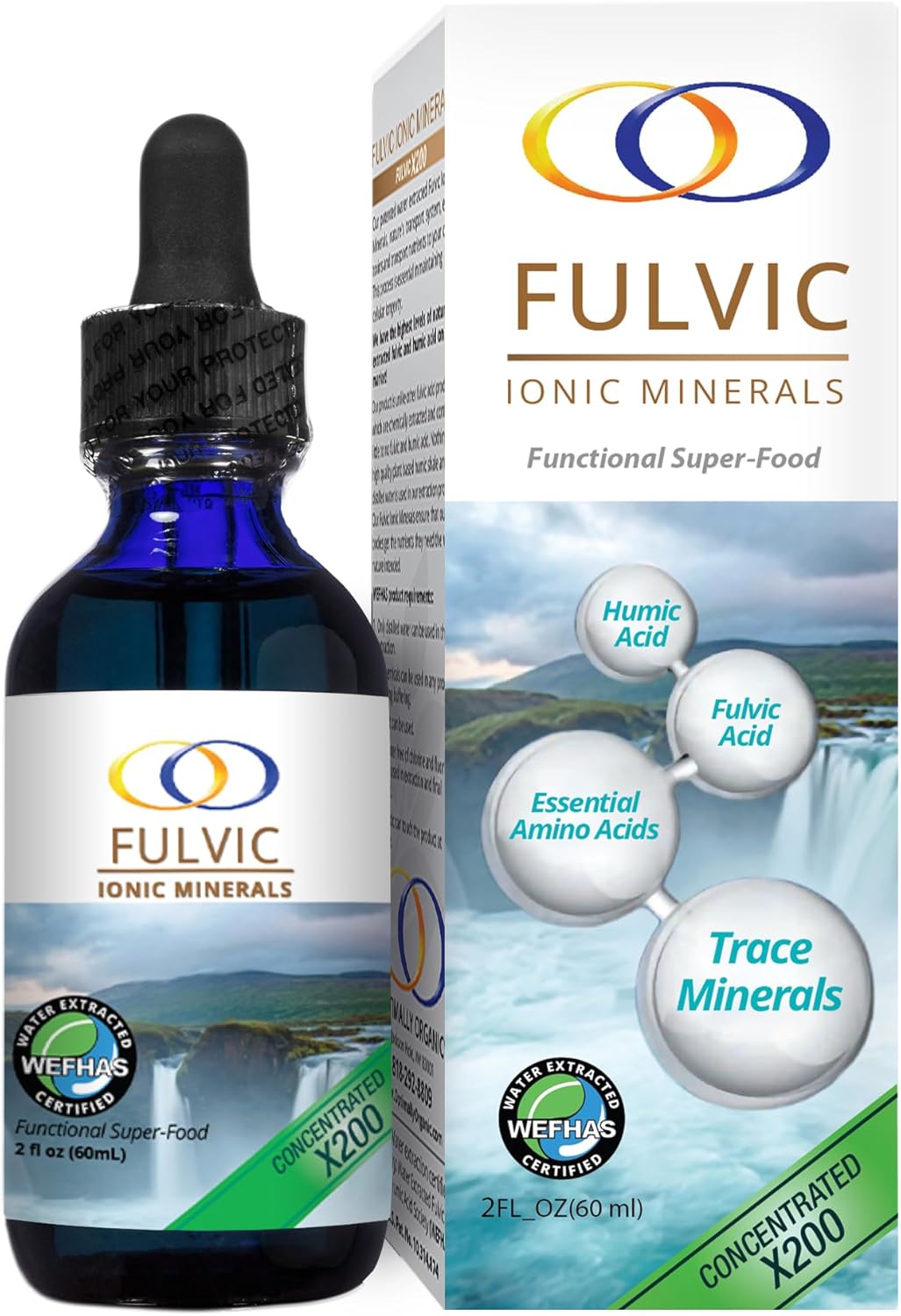 Optimally Organic Water Extracted Fulvic Ionic Minerals X200 - Patented BioActive Fulvic Acid, Humic Acid, Trace Minerals
