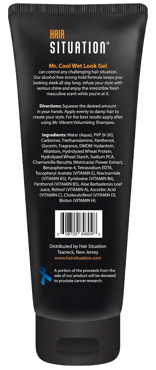 Hair Situation Mr. Cool Wet Look Strong Hold Hair Styling Hair Gel, High Shine, Anti-Humidity Shield, Anti-Frizz Fly Away, Alcohol-Free