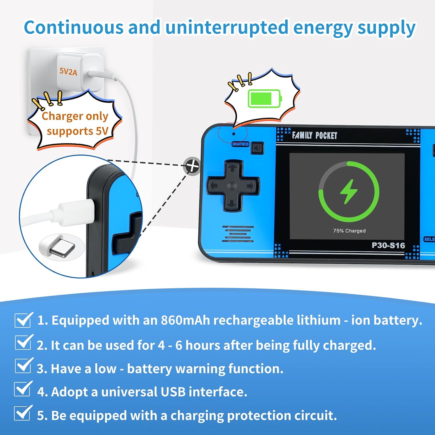 Handheld Game for Kids -Preloaded 220 Retro Video Games, Portable Gaming Player with Rechargeable Battery 3.0" LCD Screen, Mini Arcade Electronic Toy Gifts for Boys Girls (Blue)