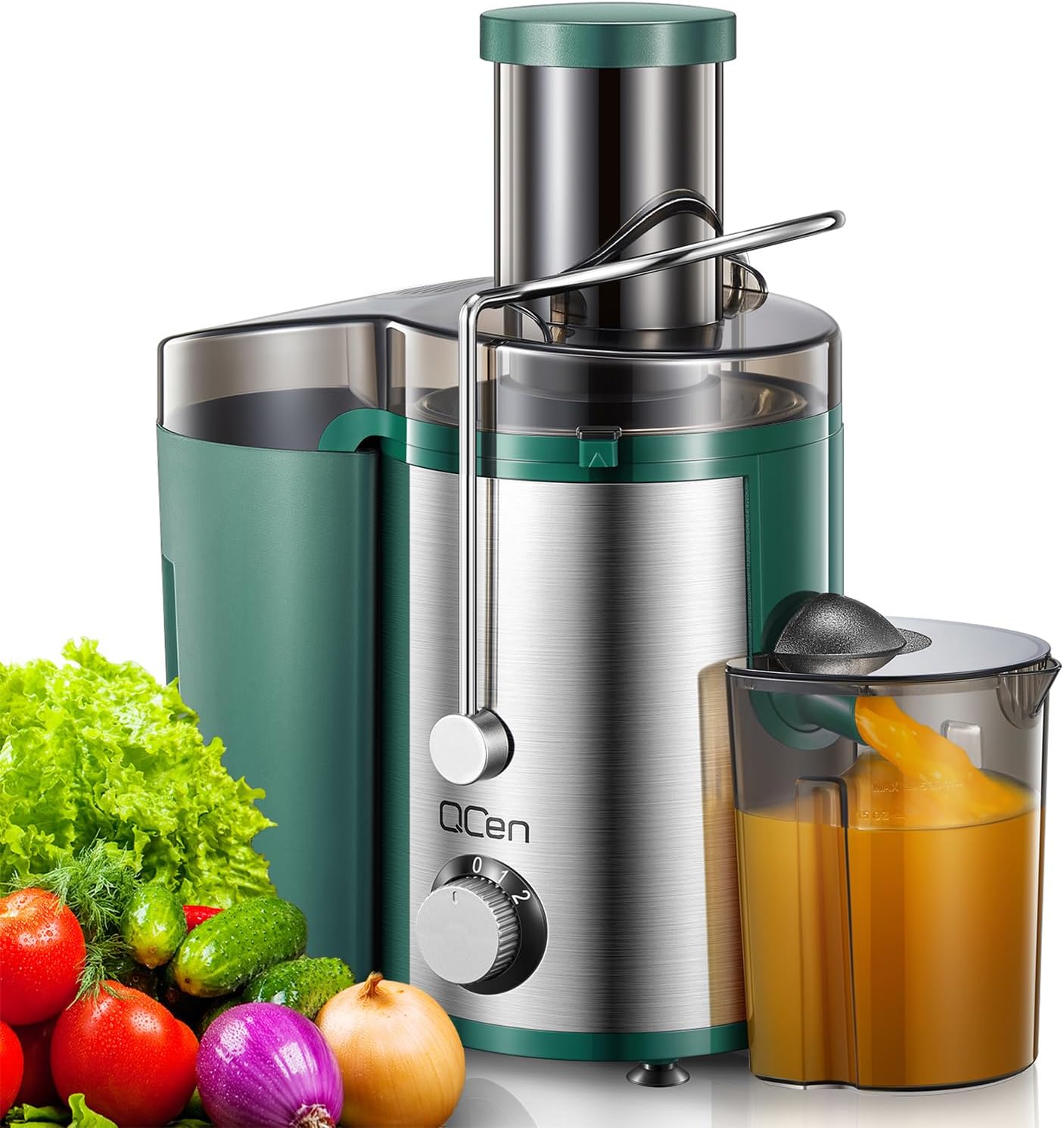 QCen Juicer Machine 500W Centrifugal Juicer with Extra Wide Feed Chute