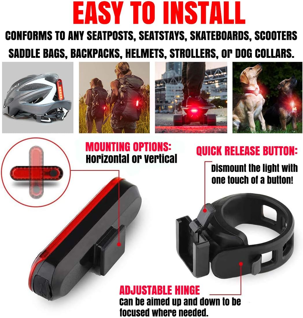 BLITZU Bike Tail Light, 2 Pack USB-C Rechargeable LED Bicycle Rear Lights | 120T, Bright LED, High Visibility Beam, 4 Modes, Easy Installation