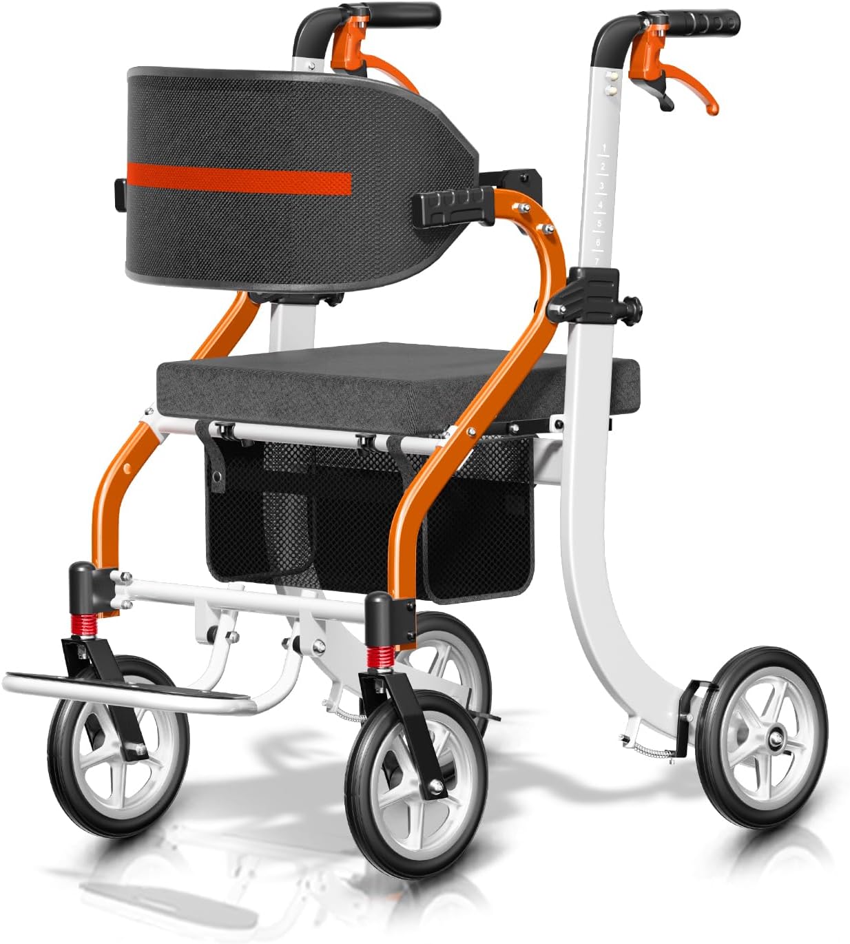 Nihhcune 4 in 1 Rollator Walker Transport Wheelchair Combo - No Assembly | 20lb Lightweight Mobility Rolling Walker with Seat for Seniors, Foldable Travel Chair, 8" All-Terrain Wheels, Supports 300lbs