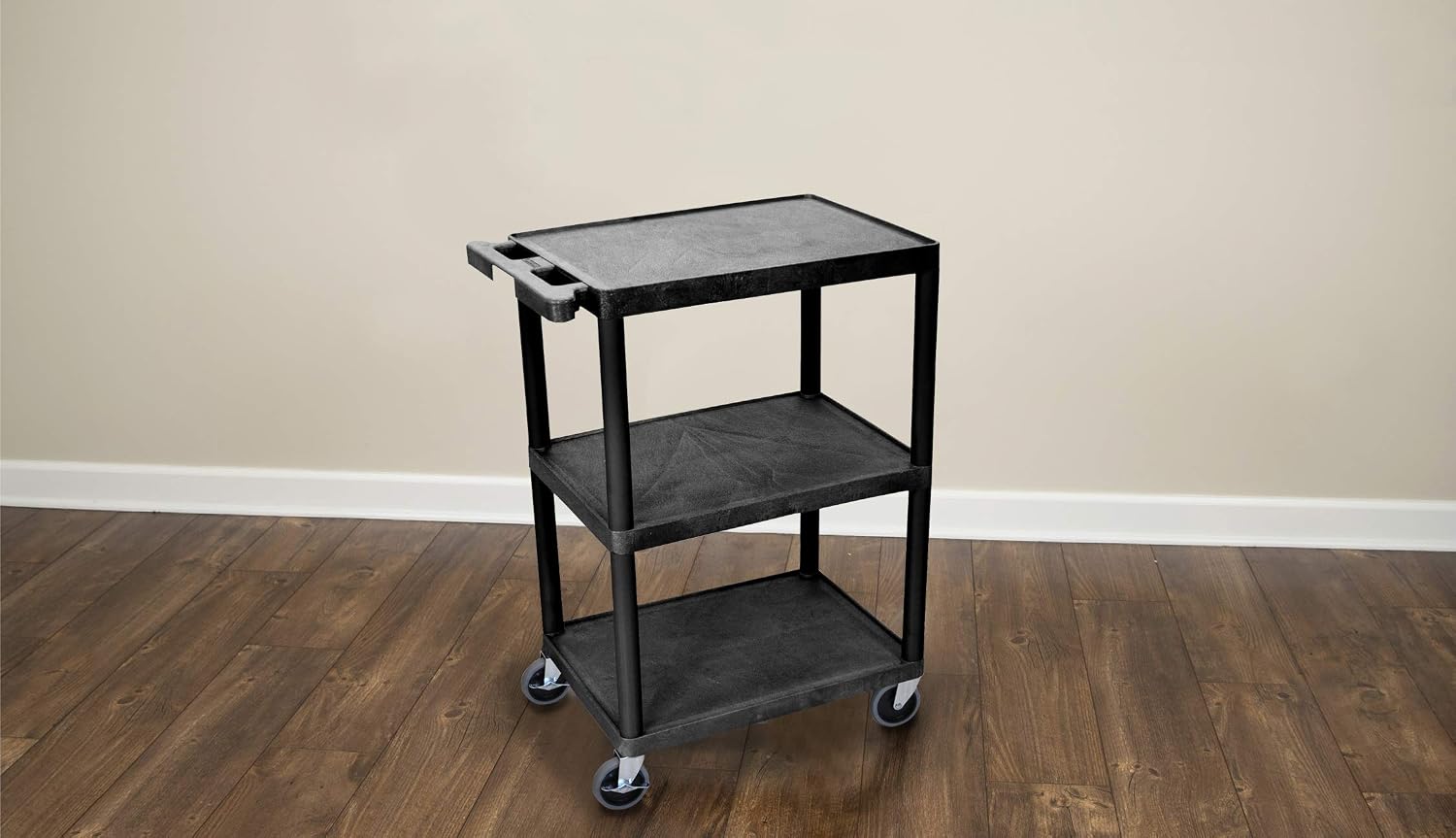 LUXOR STC222-B 3-Shelf Utility Cart, Black